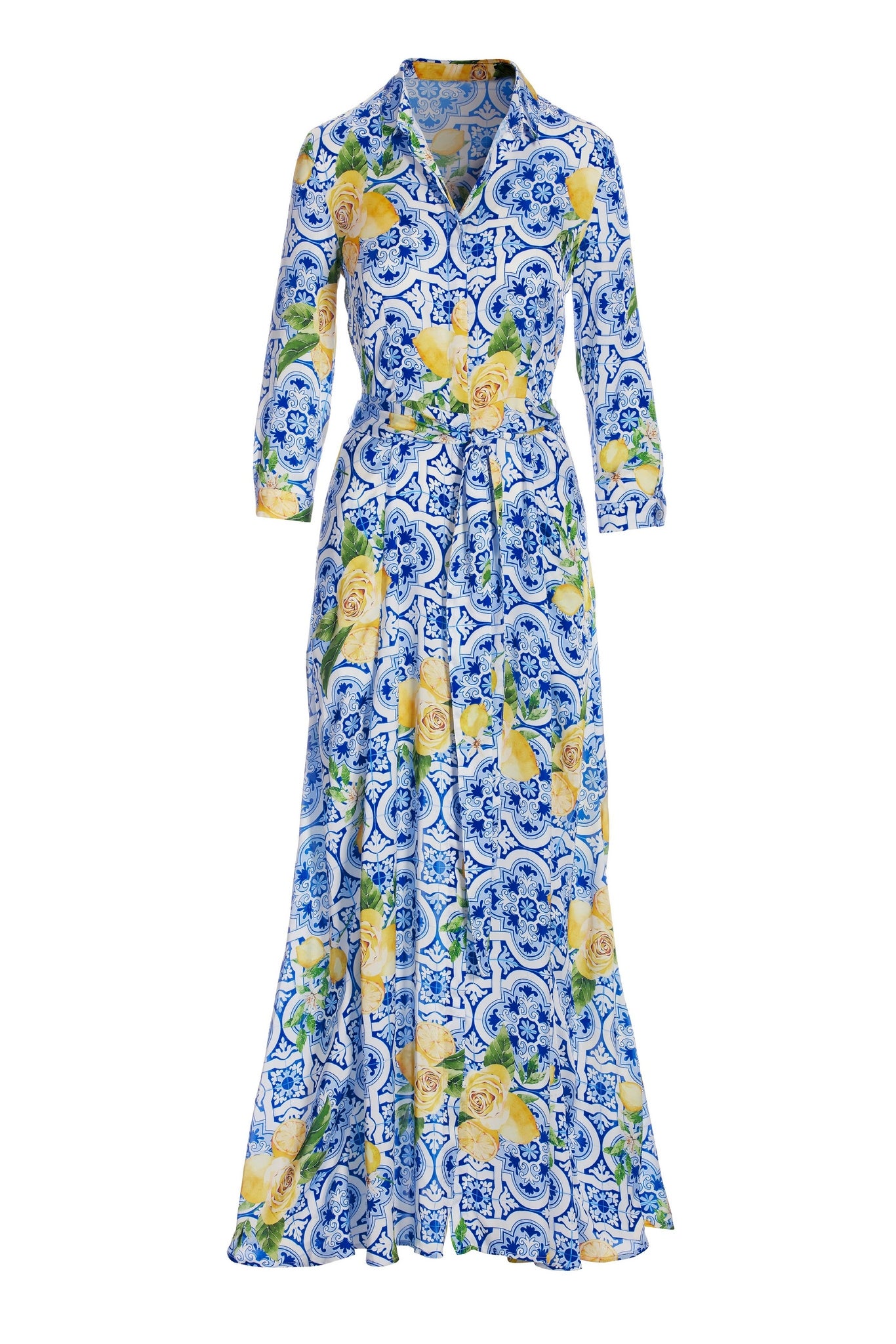 Flora Tiles Shirt Dress Blue Multi