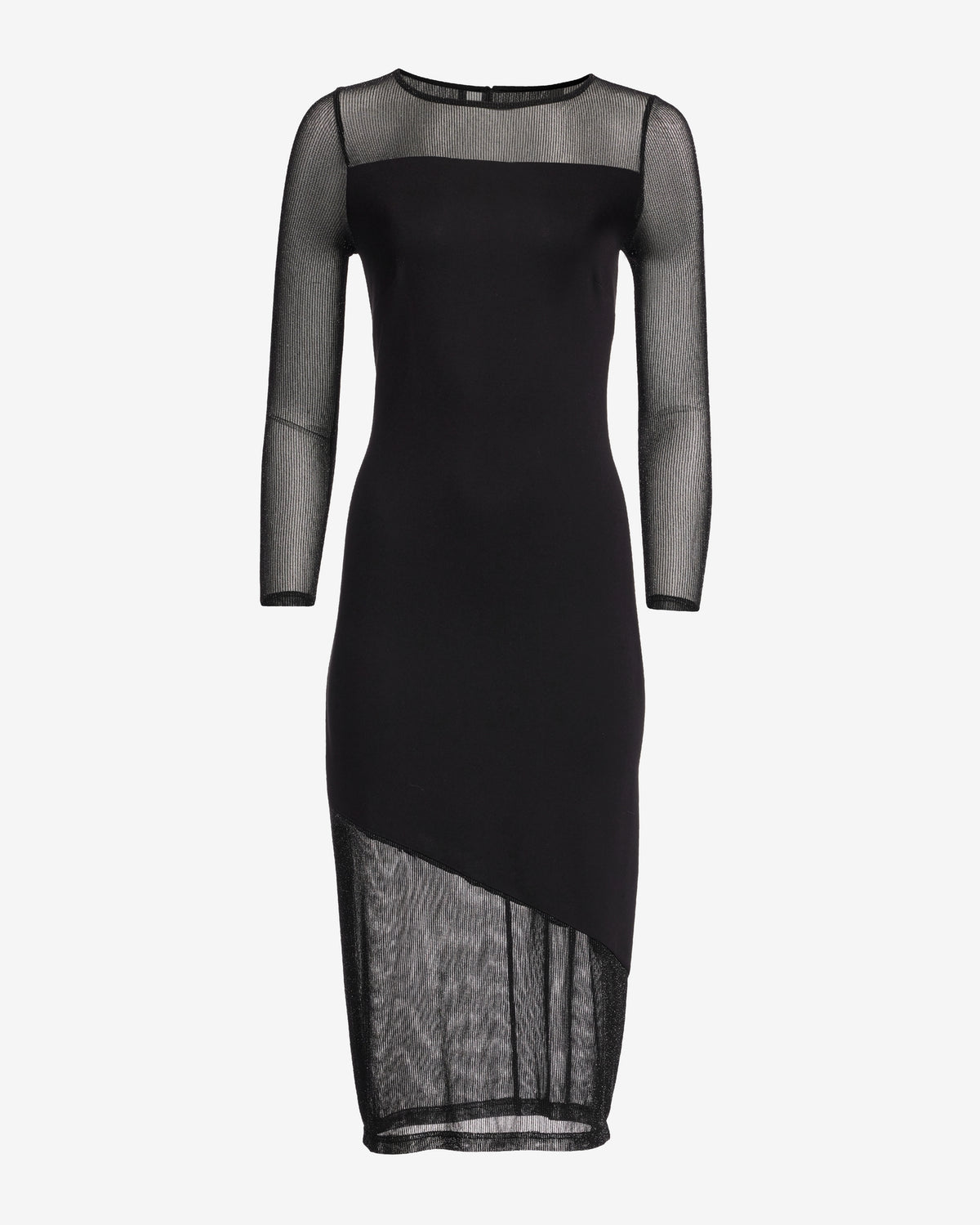 Asymmetrical Shimmer Mesh Midi Dress Black