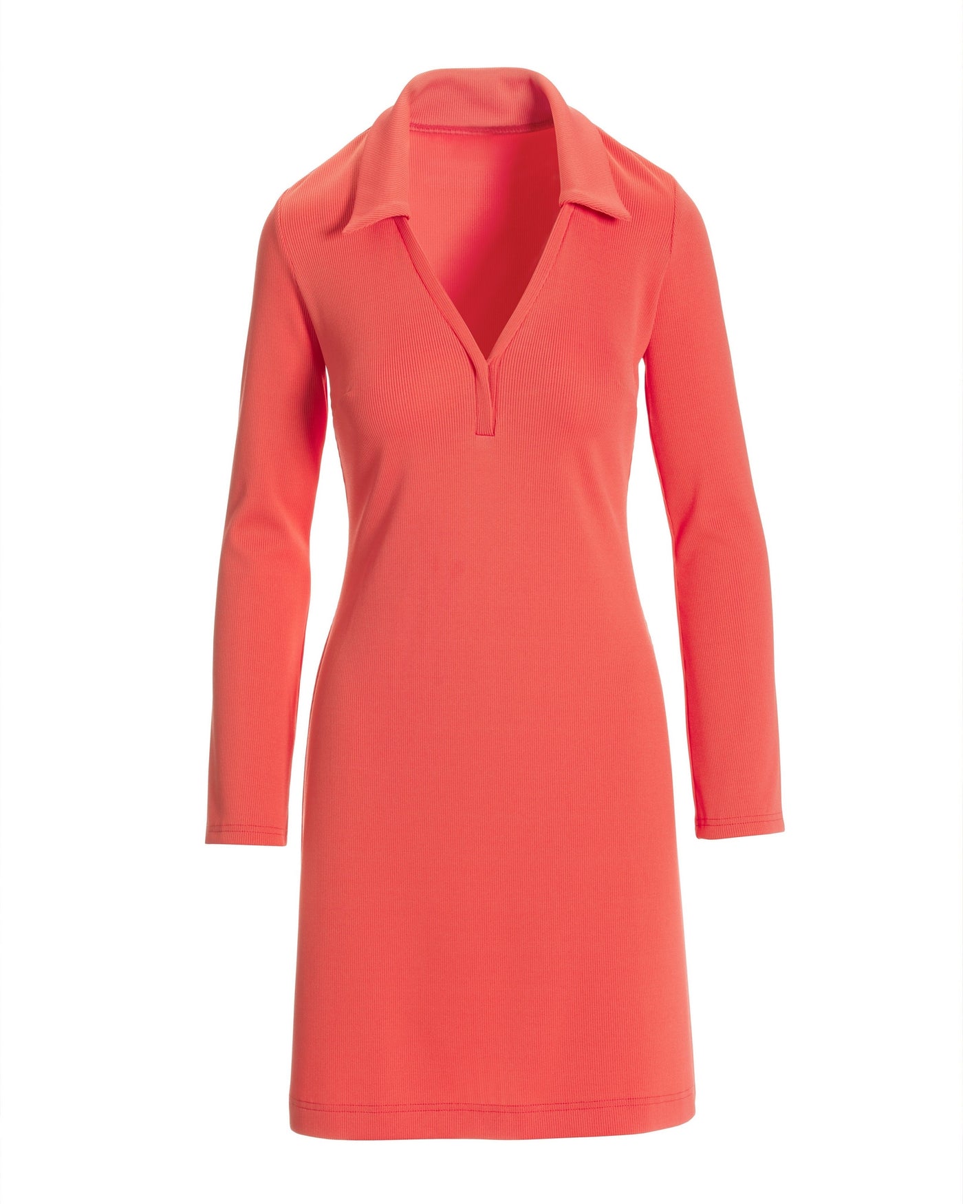 Collared v-neck long sleeve rib knit dress Dubarry