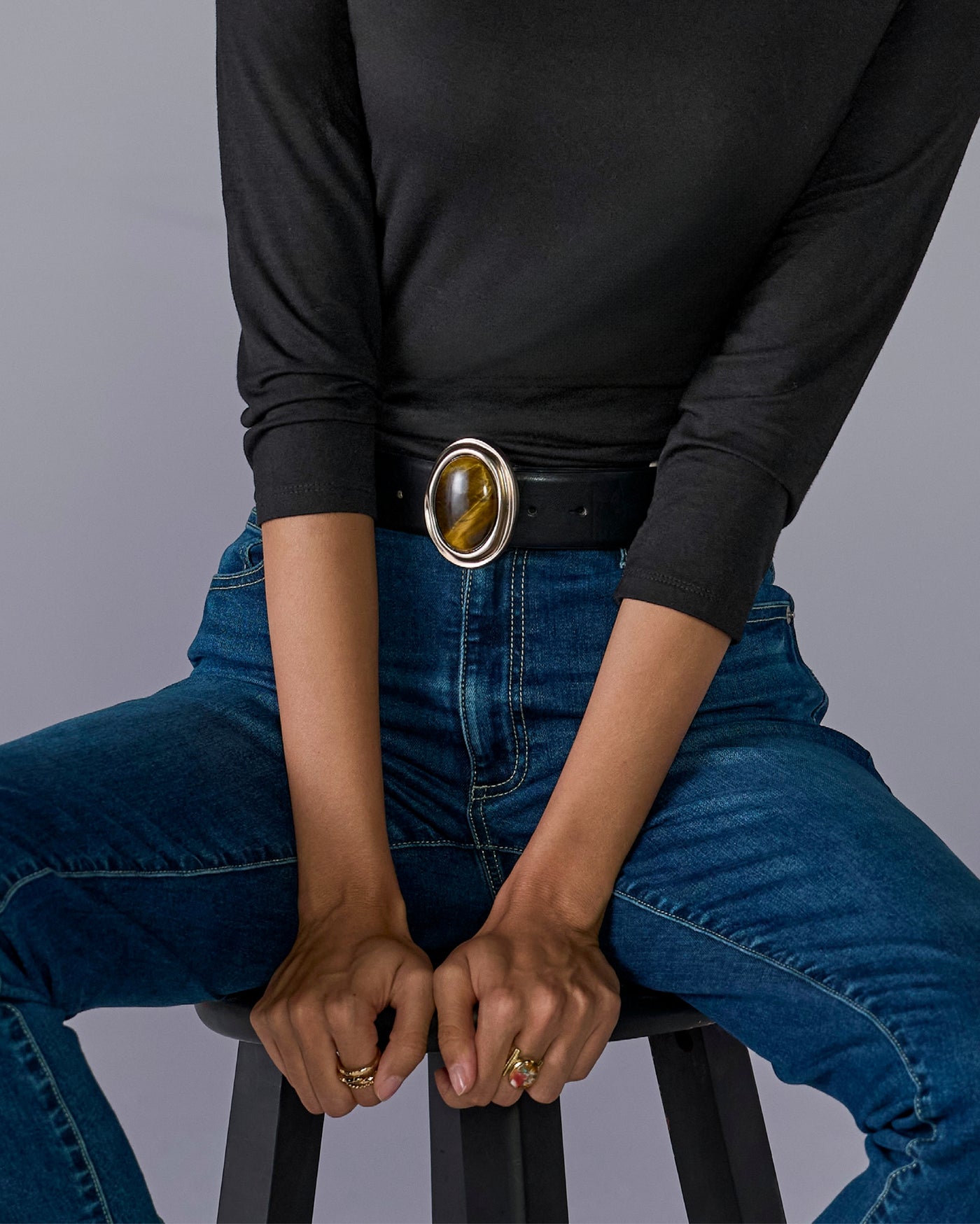 Marbled Oval Buckle belt Black