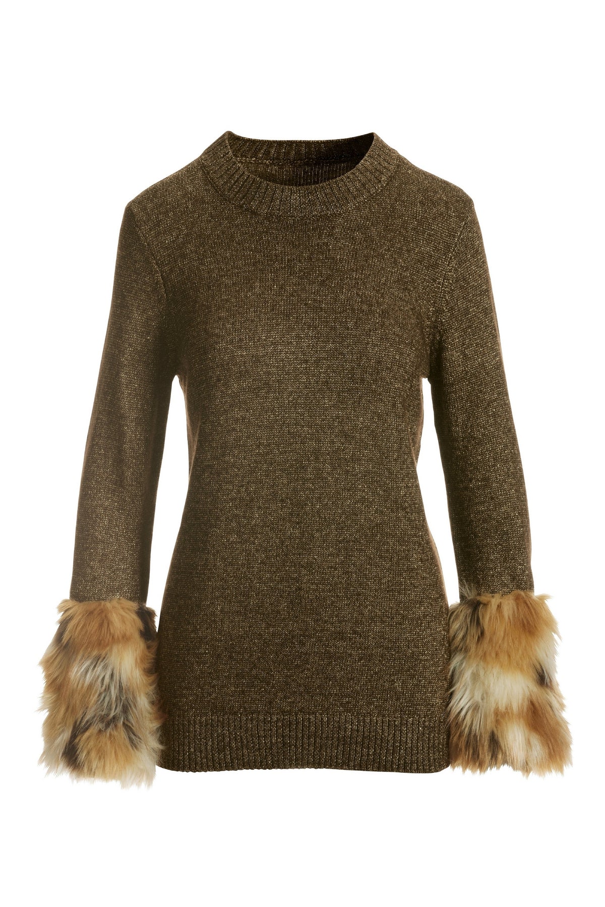 Lurex Fur Cuff Sweater Brown Multi