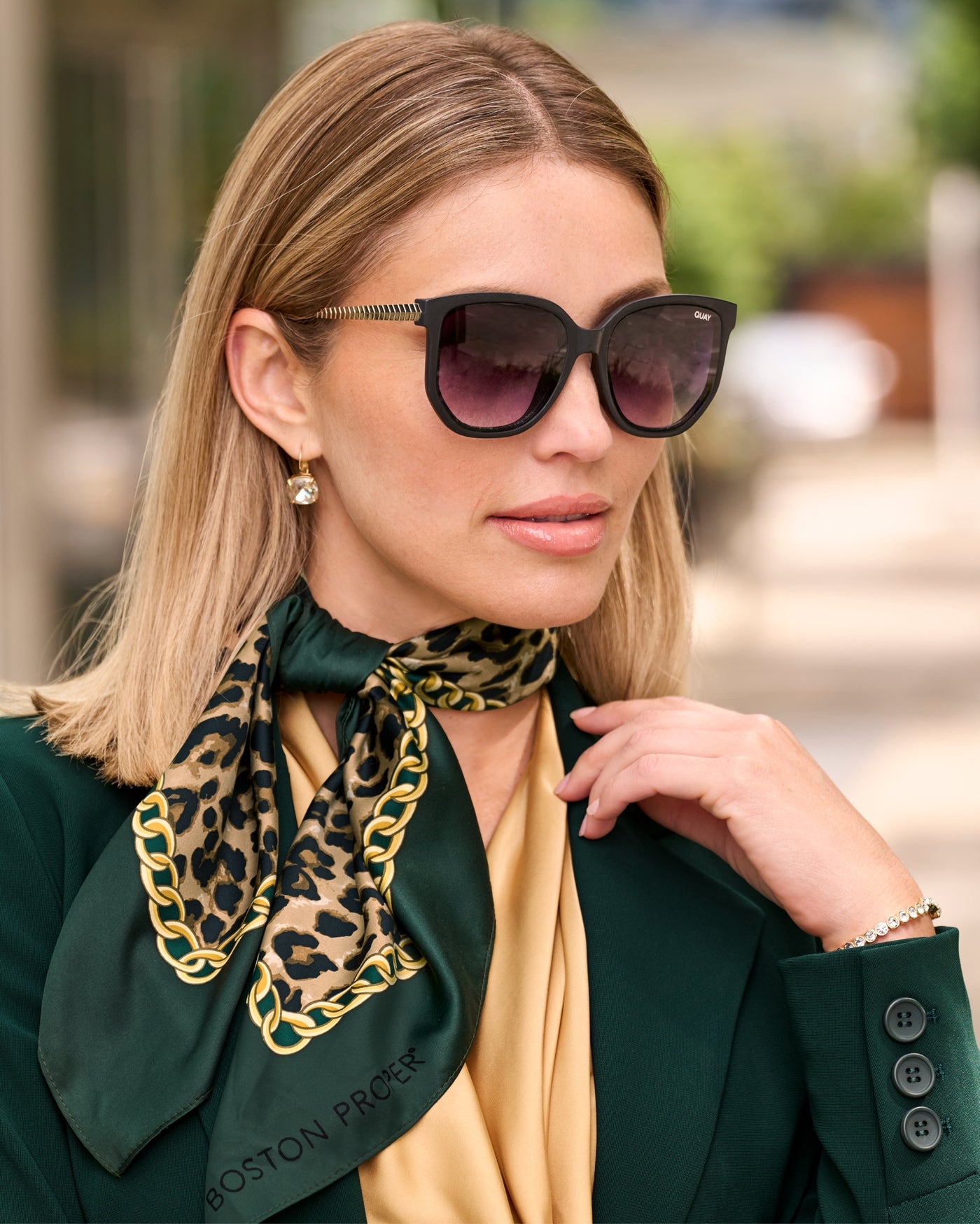 Chain and Cheetah Scarf Emerald Green