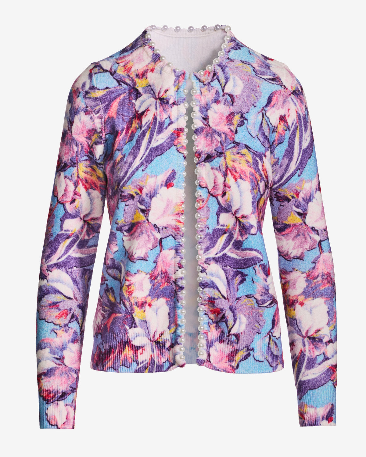 Printed Pearl Trim Cardigan Paris Fleurs