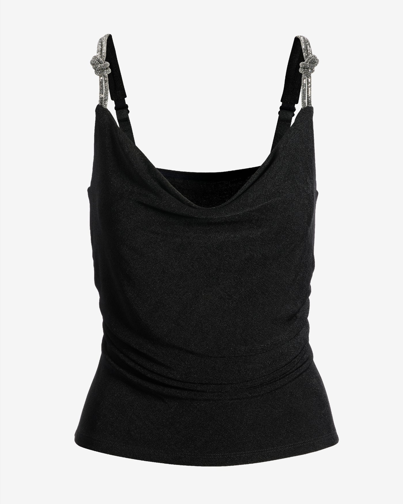 Slinky Rhinestone Knot Knit Top Black