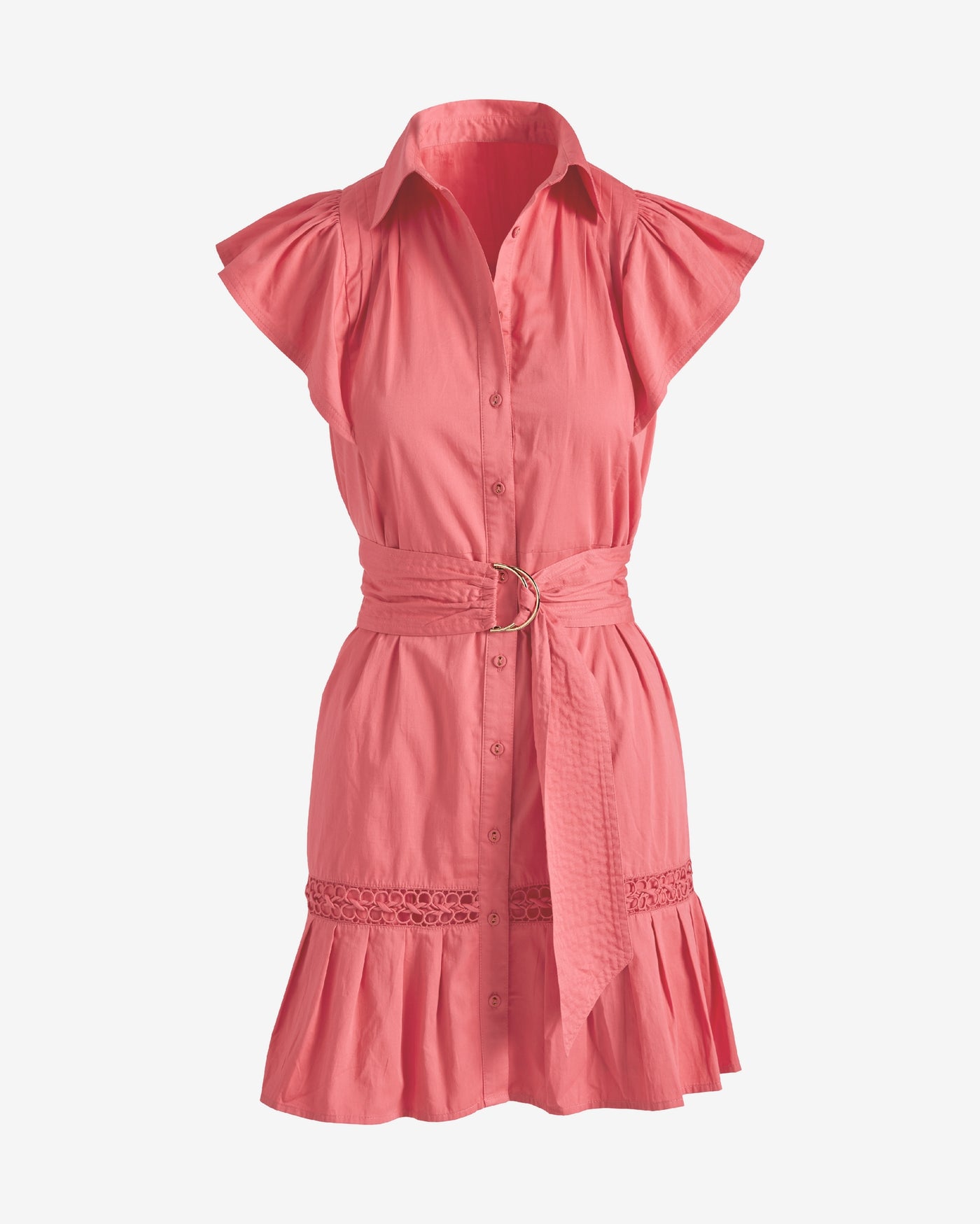 Belted Ruffle A-Line Shirt Dress Desert Rose