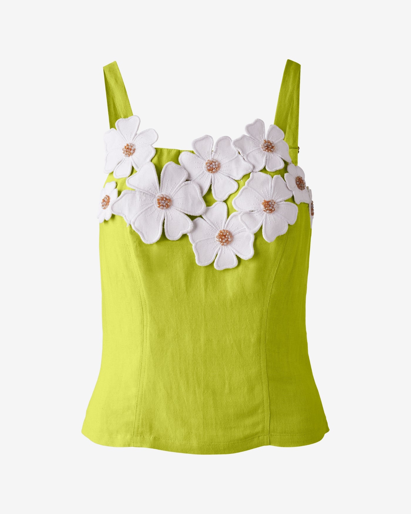 Floral Applique Shell Tank Bright Chartreuse