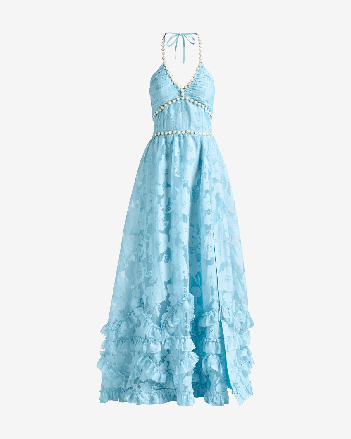 Pearl Embellished Burn Out Maxi Dress Corydalis Blue
