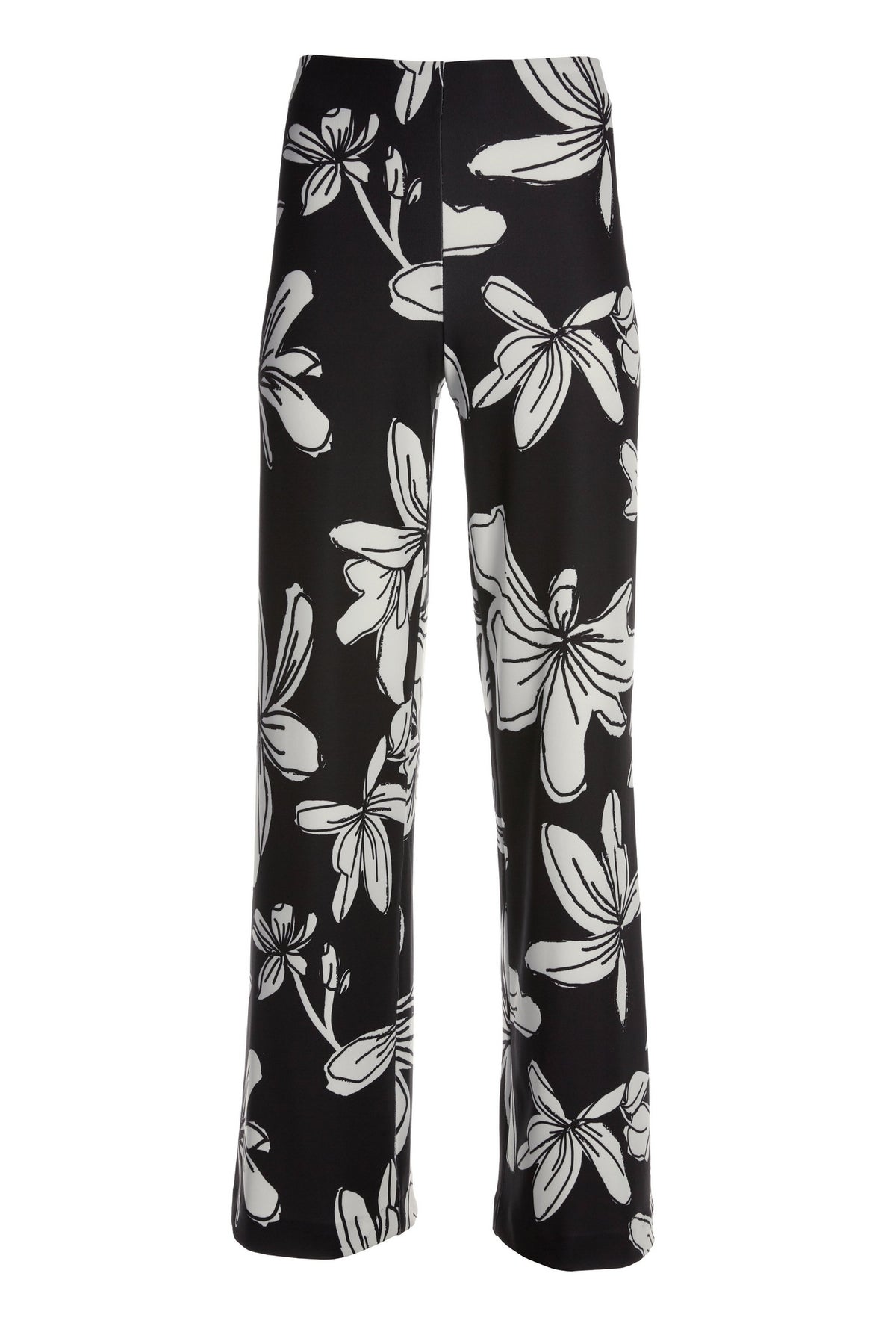 Beyond Travel High Rise Hibiscus Floral Palazzo Pant Jet Black Ivory Coast