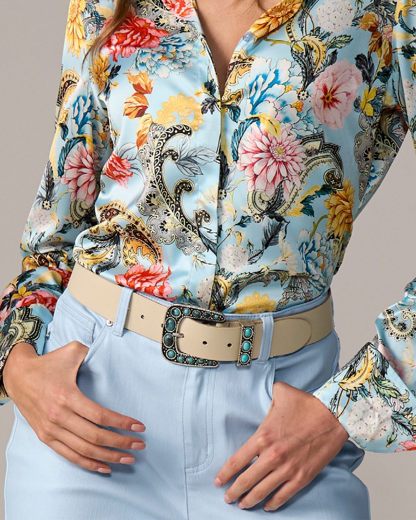 Western Turquoise Embellished Belt Beige Multi