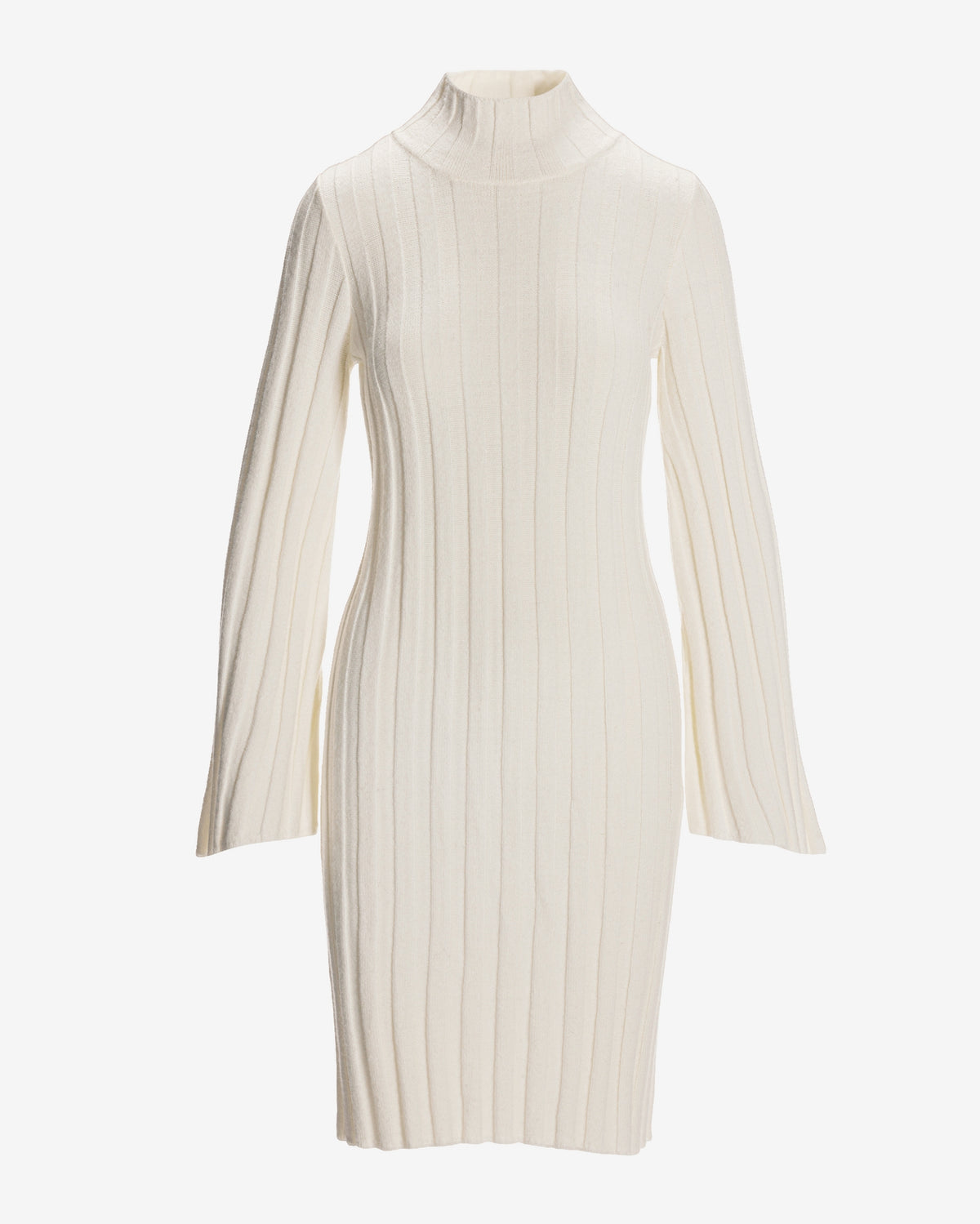 Turtleneck Bell Sleeve Wide Rib Sweater Dress Off White