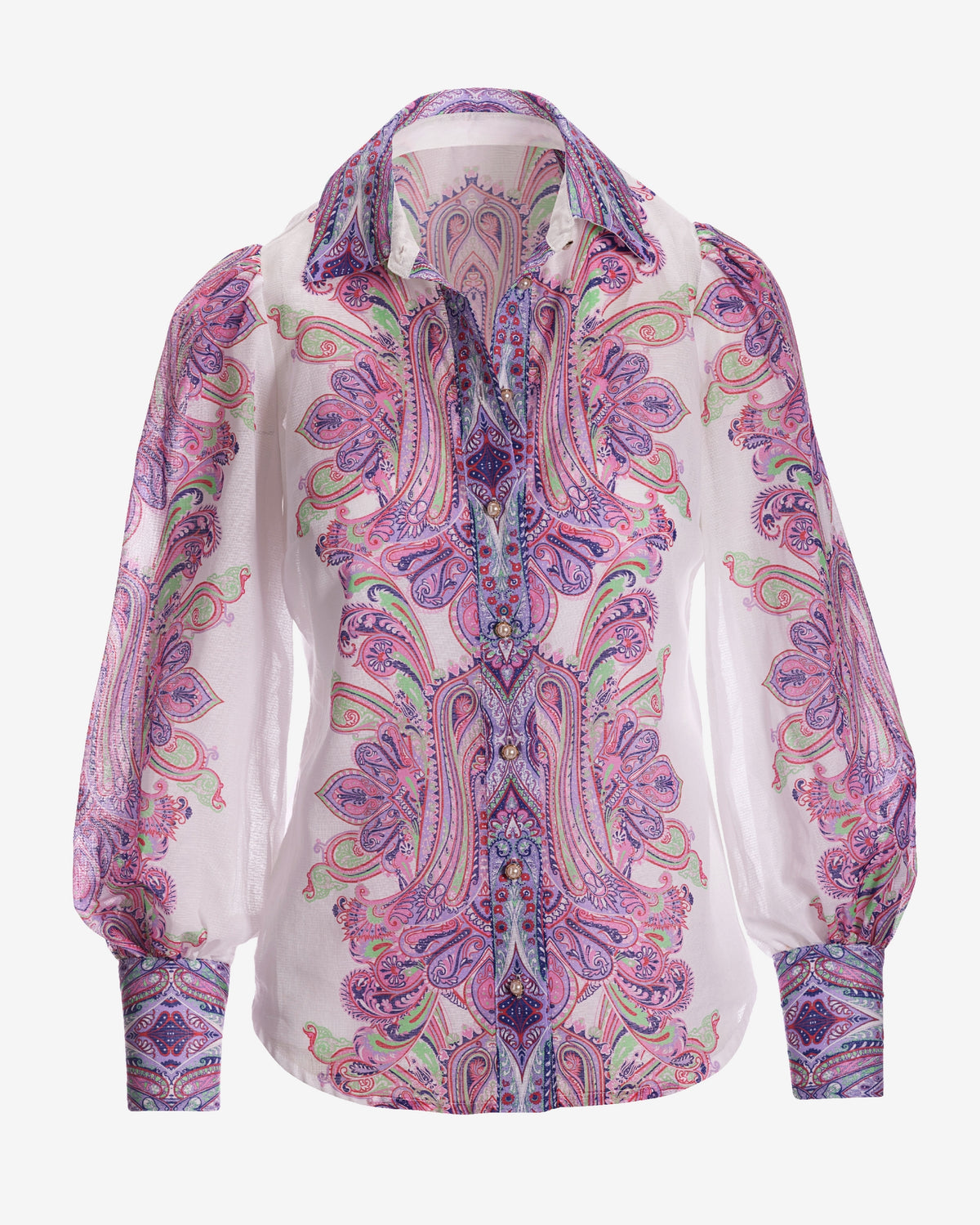 Boca Raton Paisley Print Textured Organza Victoria Drama Sleeve Shirt Lavender