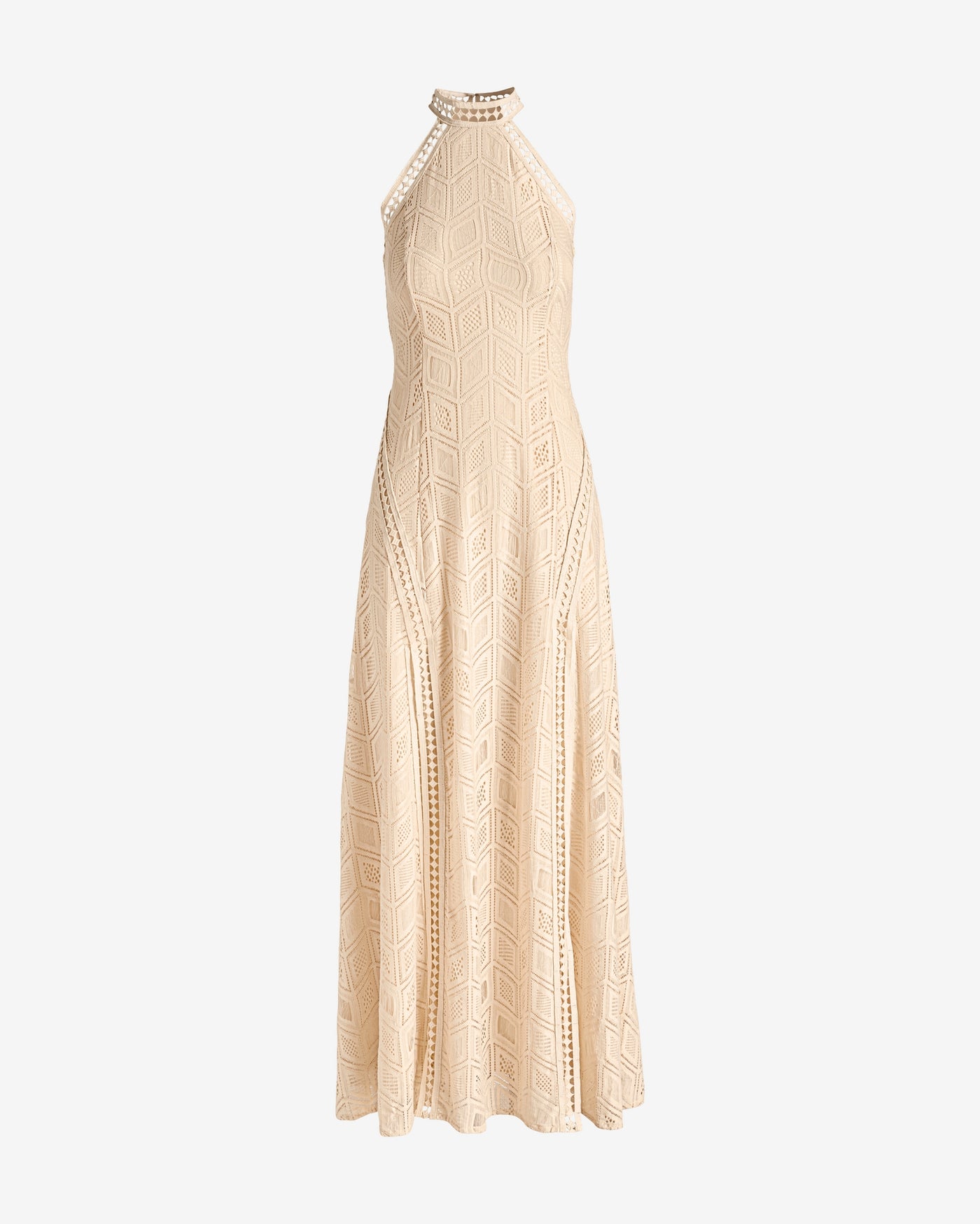 High Neck Pointelle Maxi Dress Tan/Off White