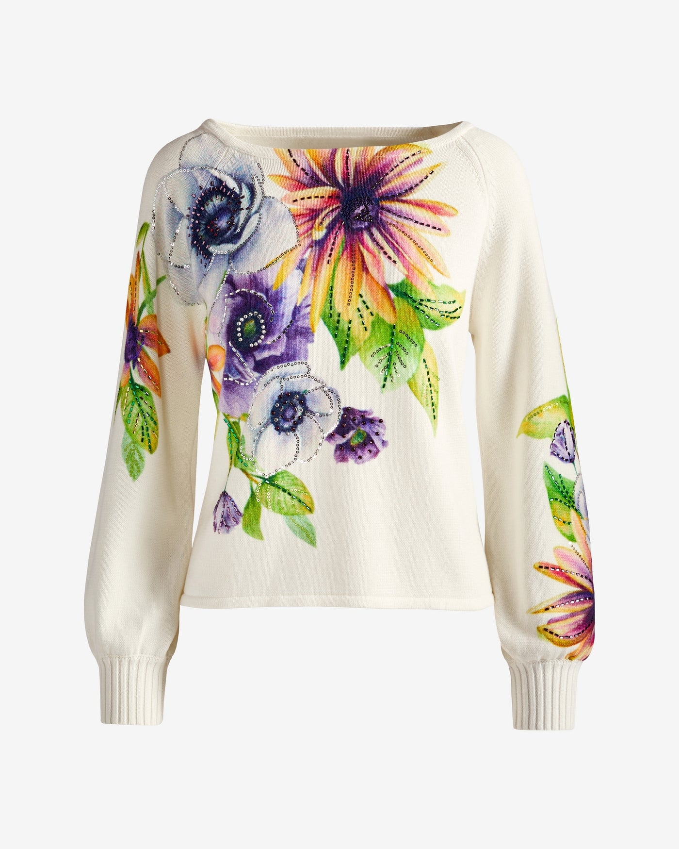 Printed Embellished Boatneck Sweater Violet Dreams