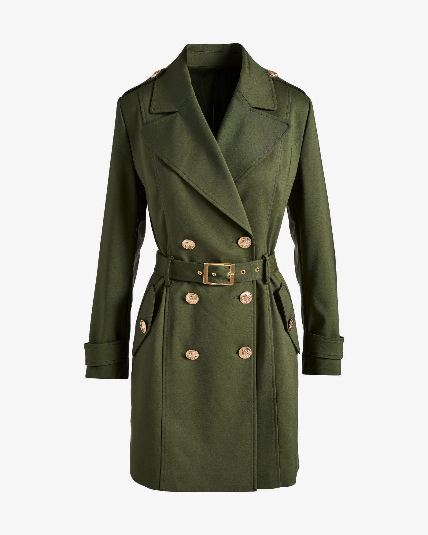 Modern Belted Mid Length Trench Olive Night