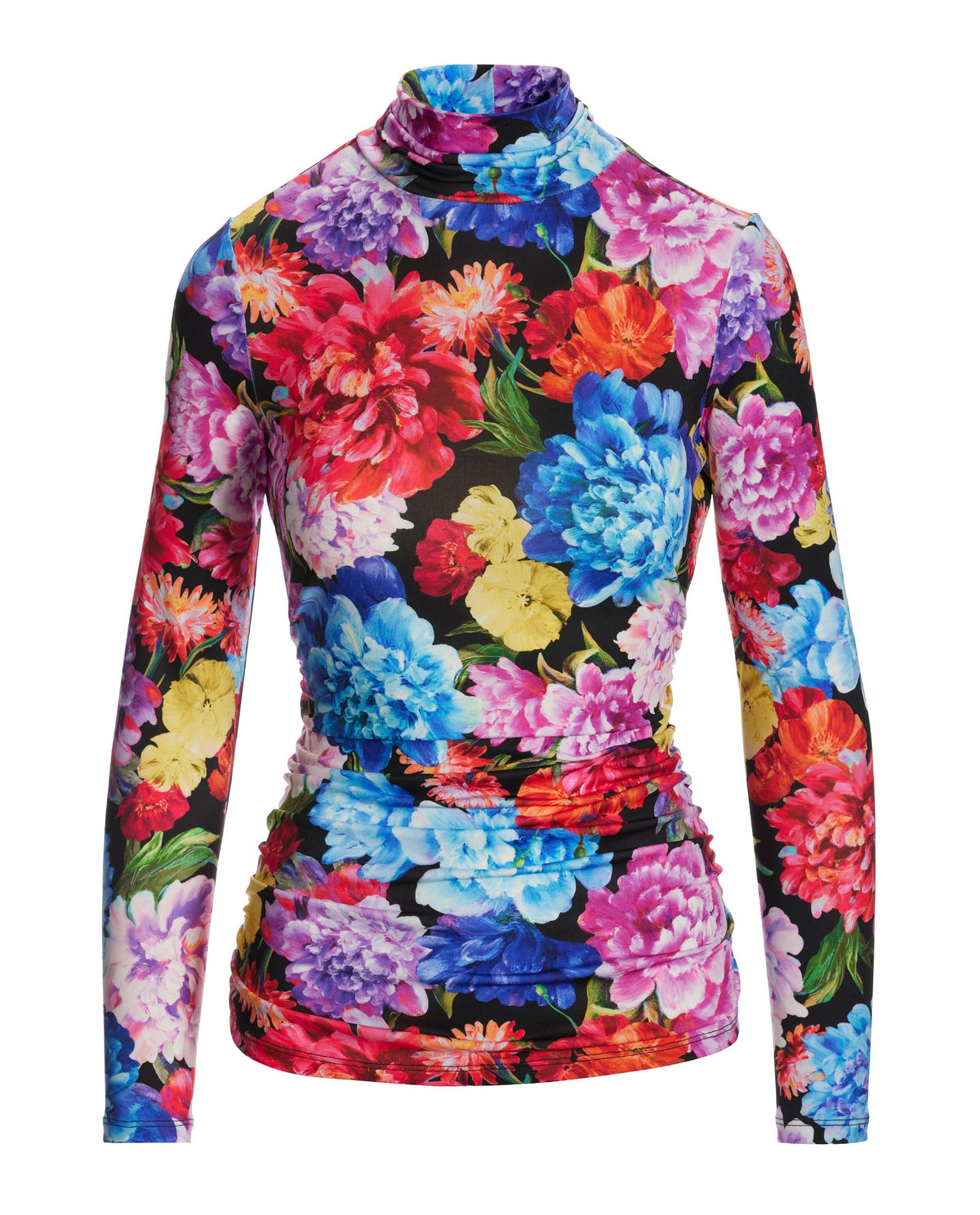 So Chic Uptown Garden Ruched Turtleneck Top Multi