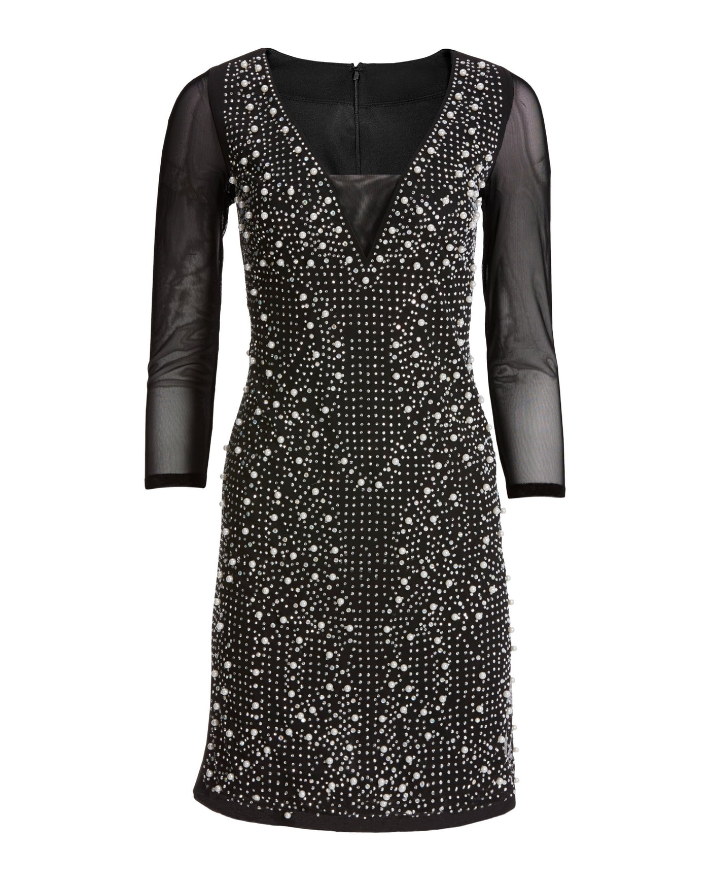Mesh And Pearl Embellished Dress White/Black