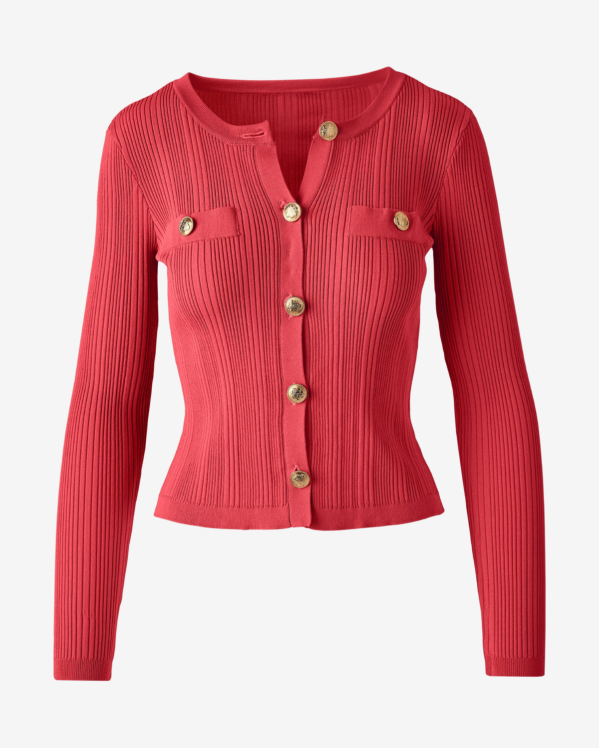 Crested Button Sweater Cardigan Chili