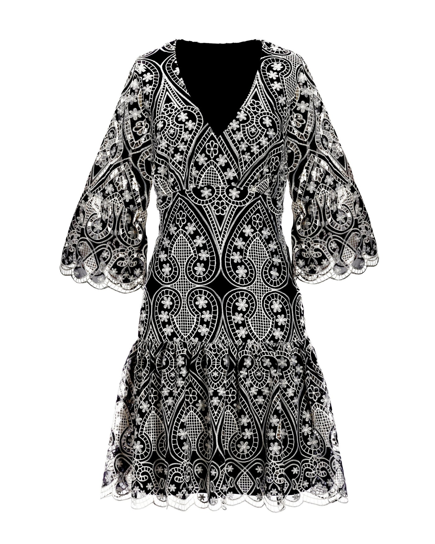 Two-Tone Lace Flounce Dress Black/White