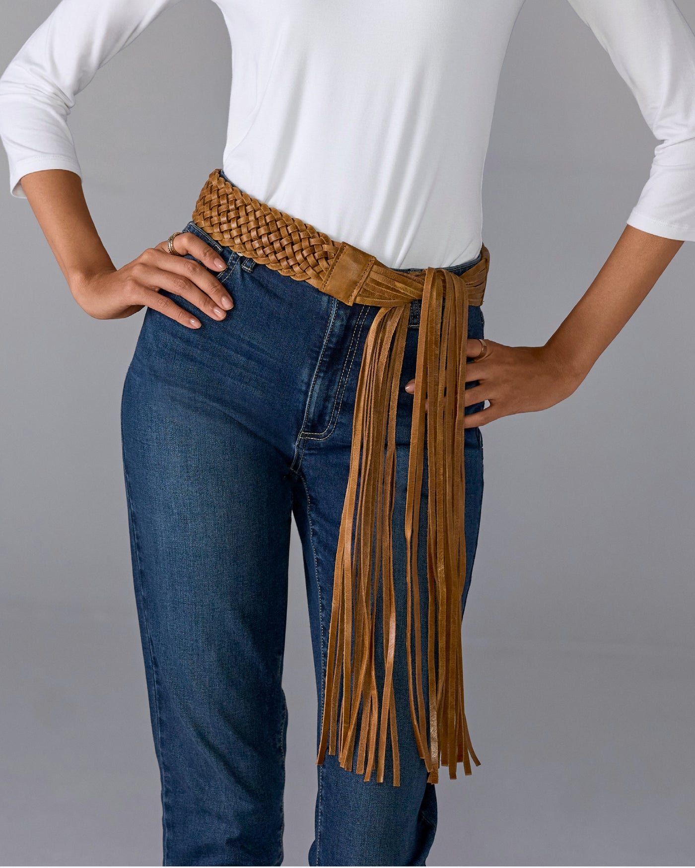 Leather Braided Tie Belt Brown