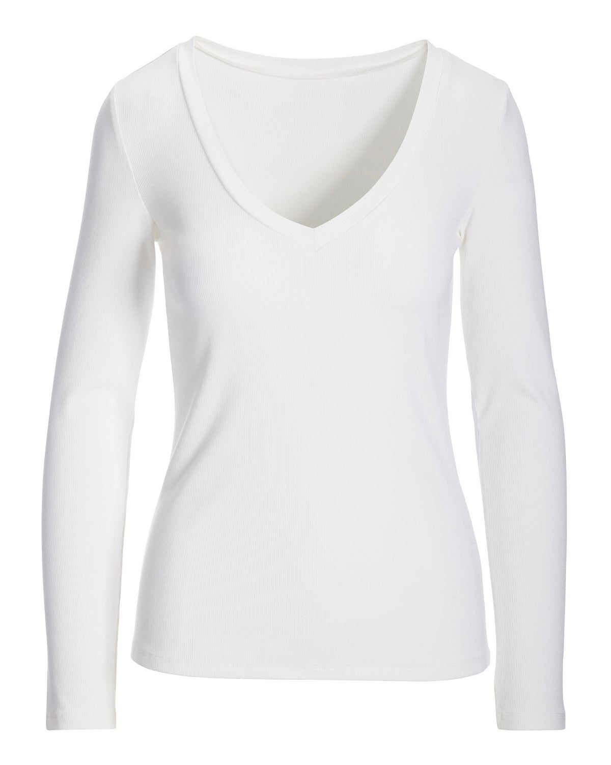 So Essential Ribbed V Neck Long Sleeve Top Pure White