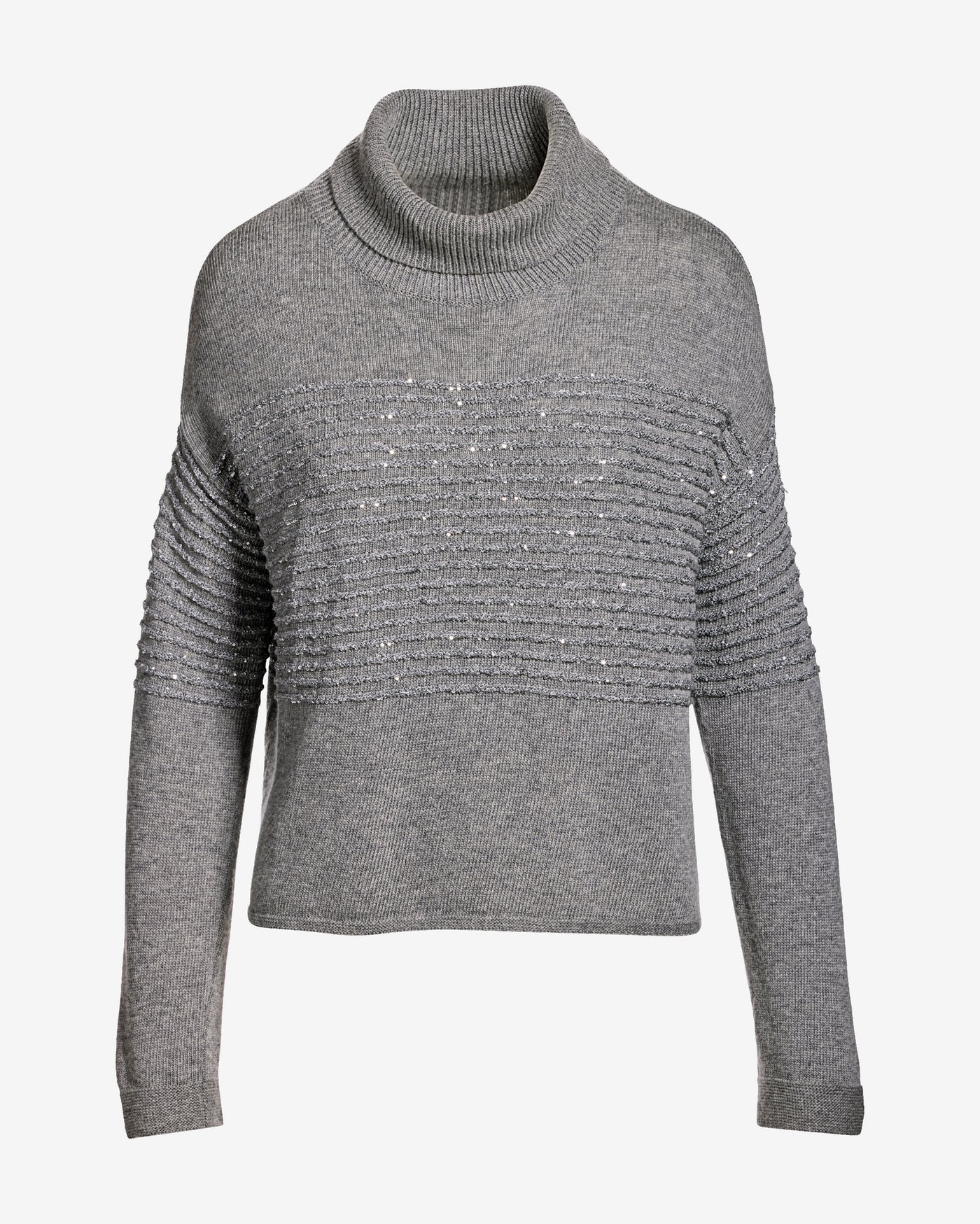 Metallic Stripe Detail Turtleneck Sweater Heather Gray
