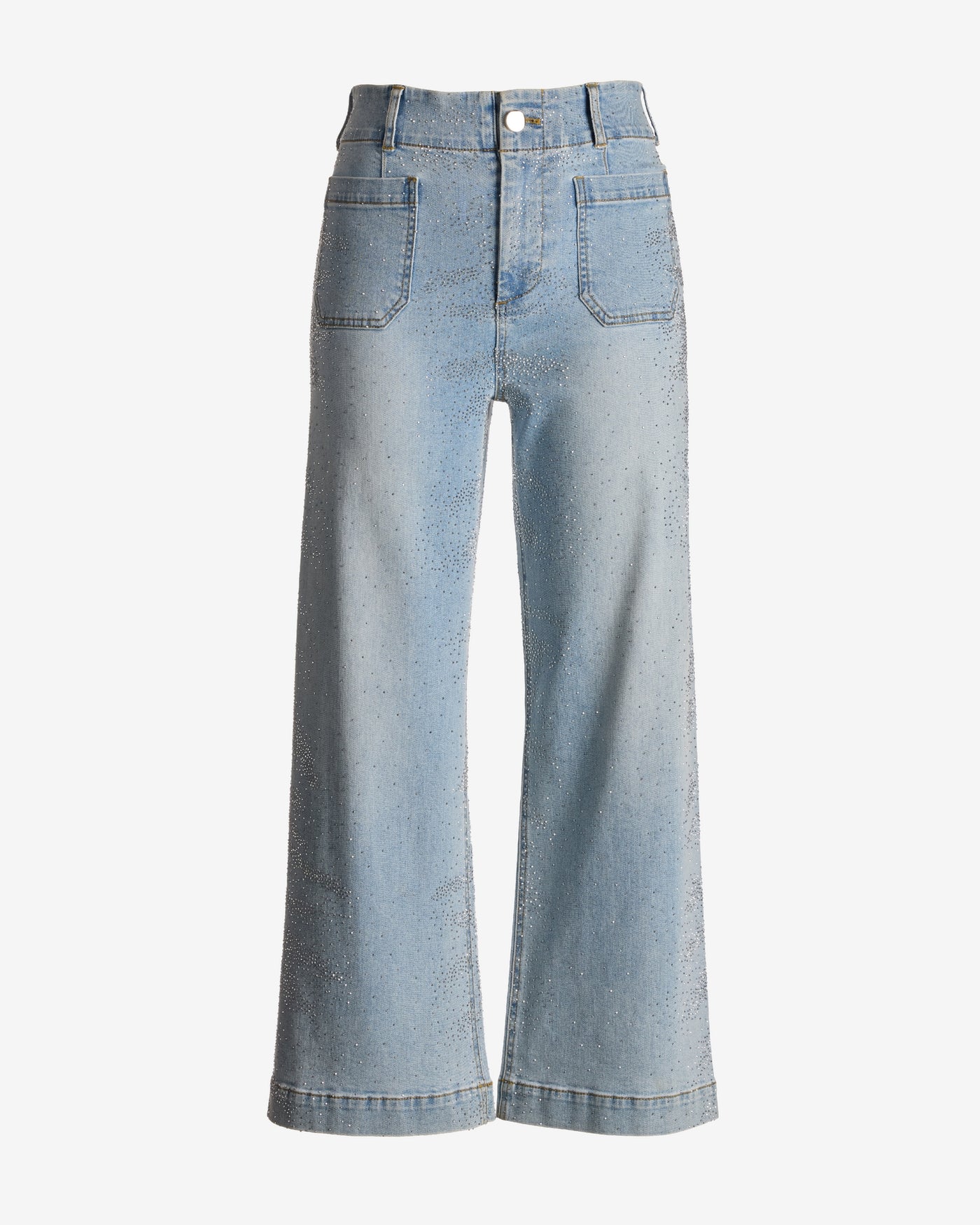 Malibu Wide Leg Rhinestone Ankle Jean Light Wash