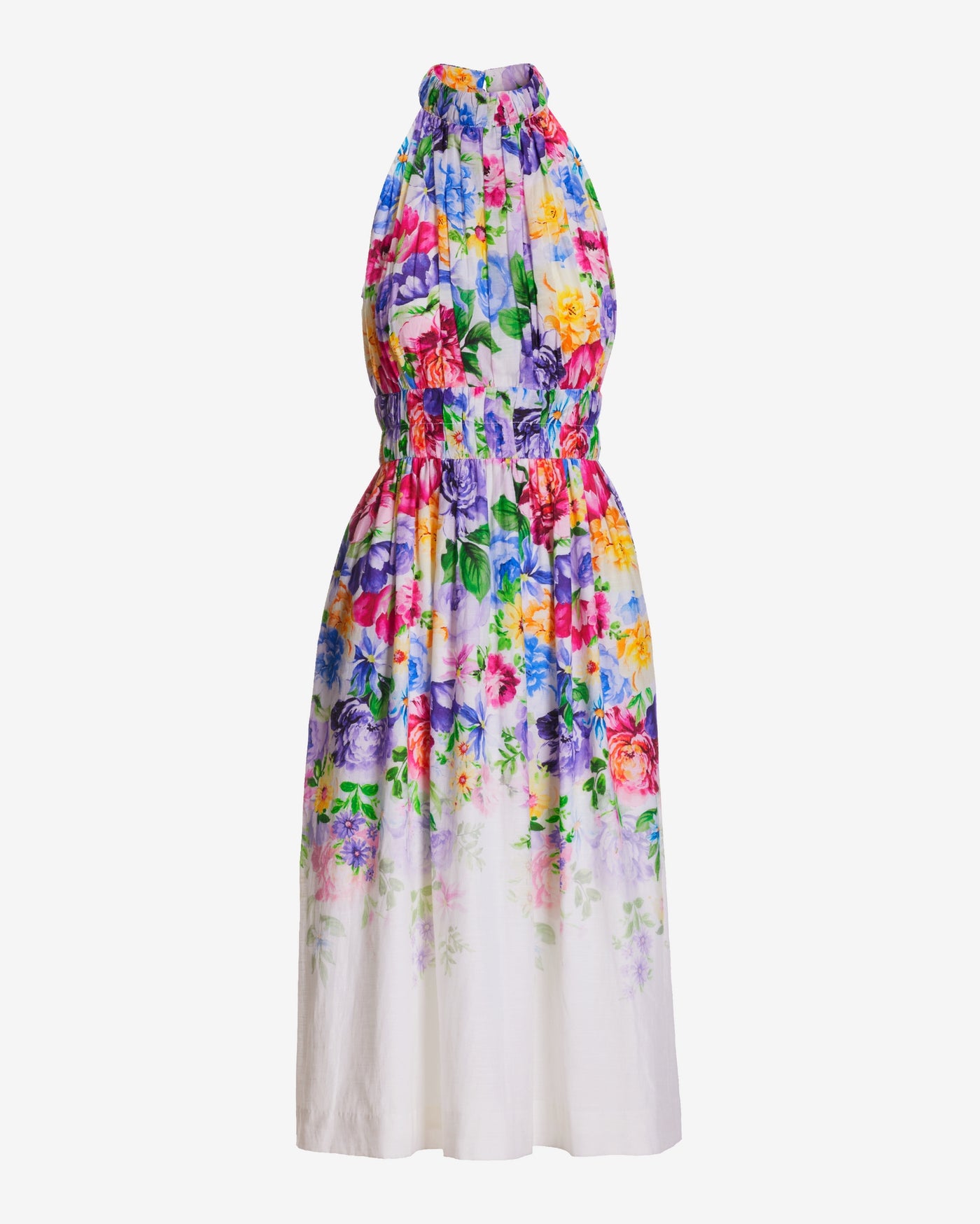 Garden of Romance Print Mock Neck Midi Fit and Flare Dress Multi