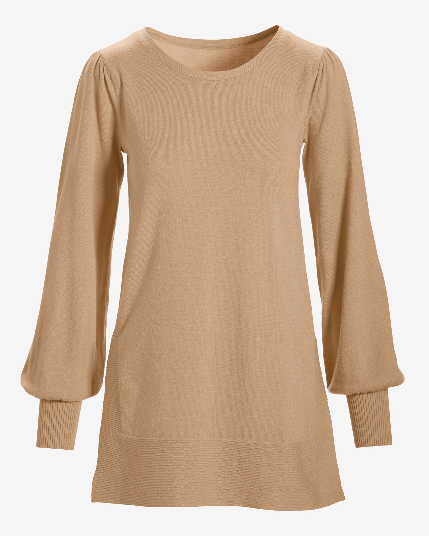 Lightweight Puff Sleeve Tunic Sweater Sesame