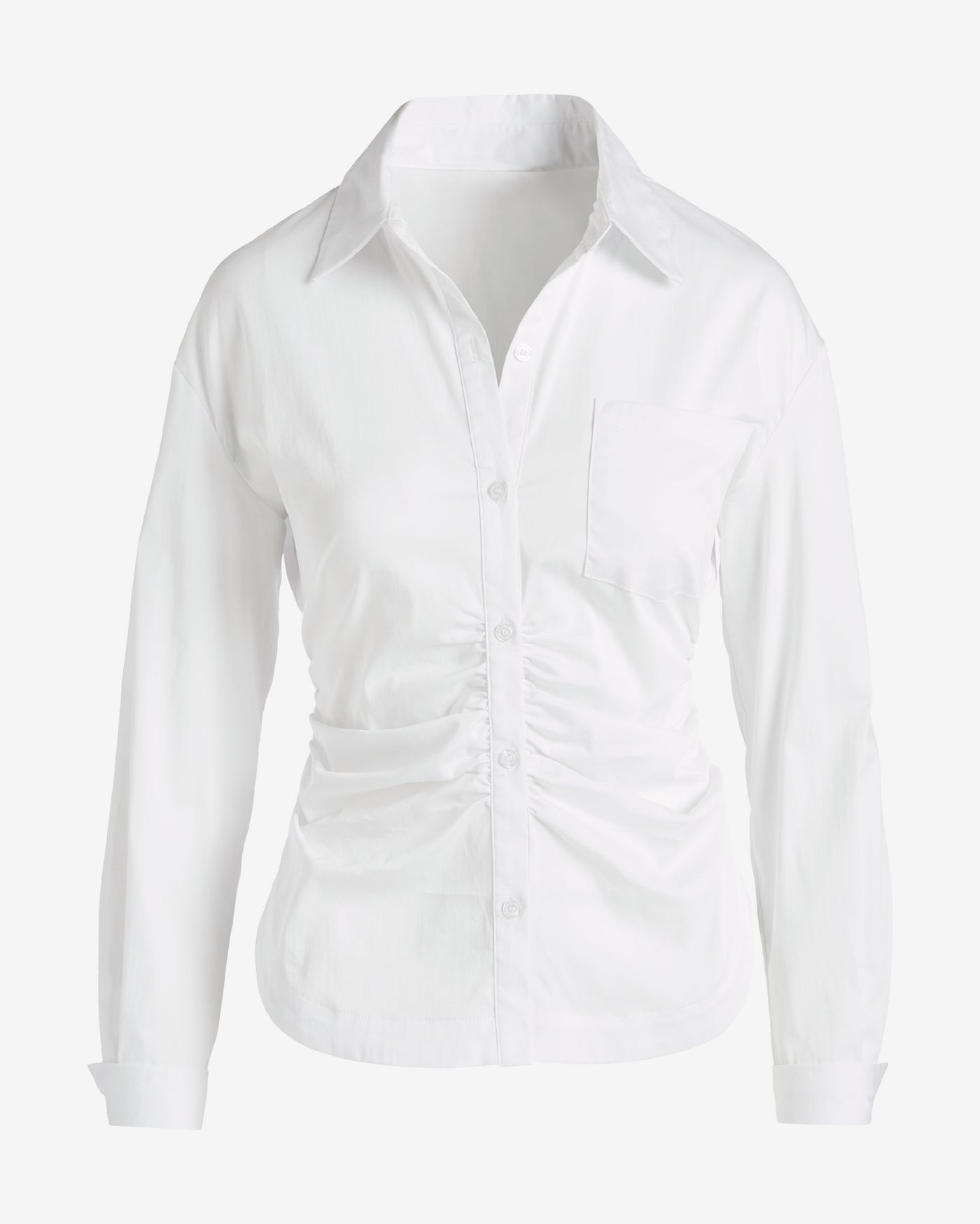 Ruched Poplin Button Up Shirt White