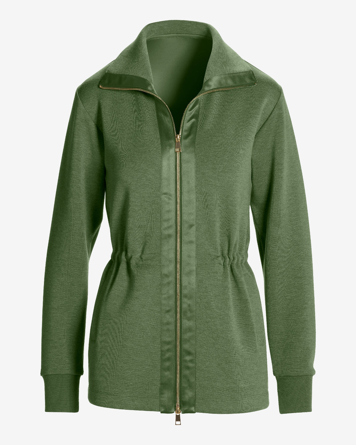 Luxe Lounge Zip Up Drawstring Sport Jacket Olive Night