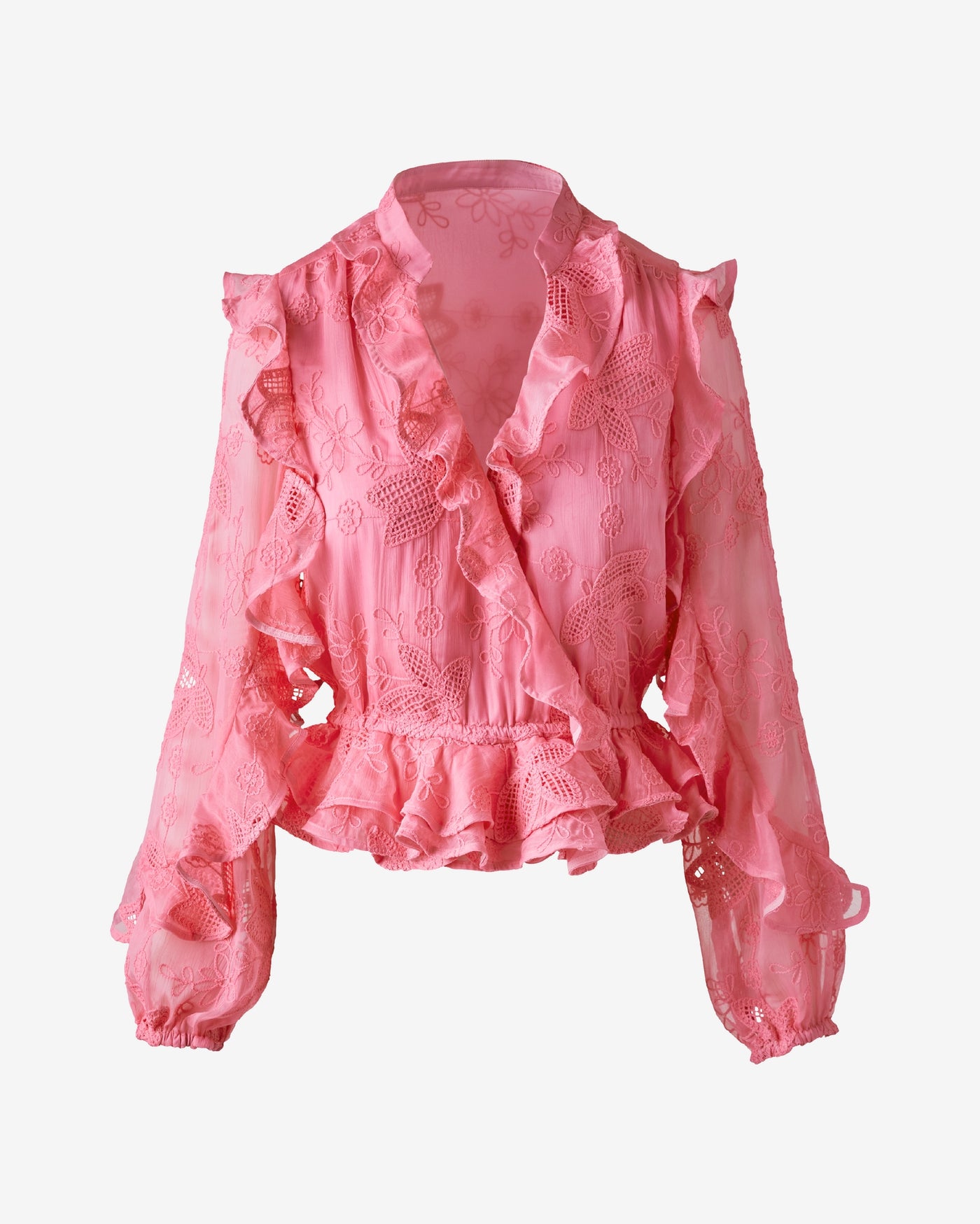 Novelty Embroidered Ruffle Blouse Pink Carnation