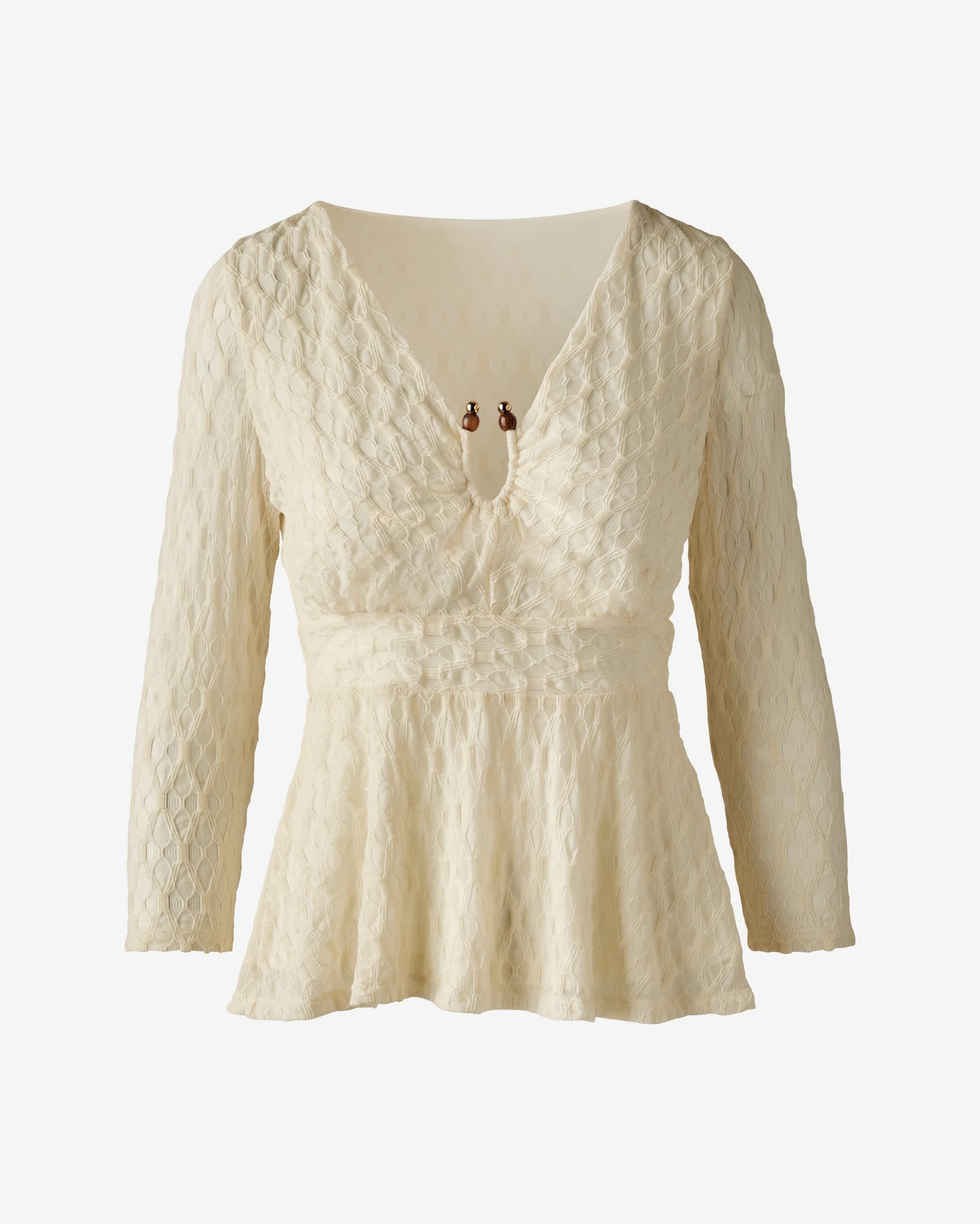 Textured Knit Top with Beaded Neck Detail White Swan