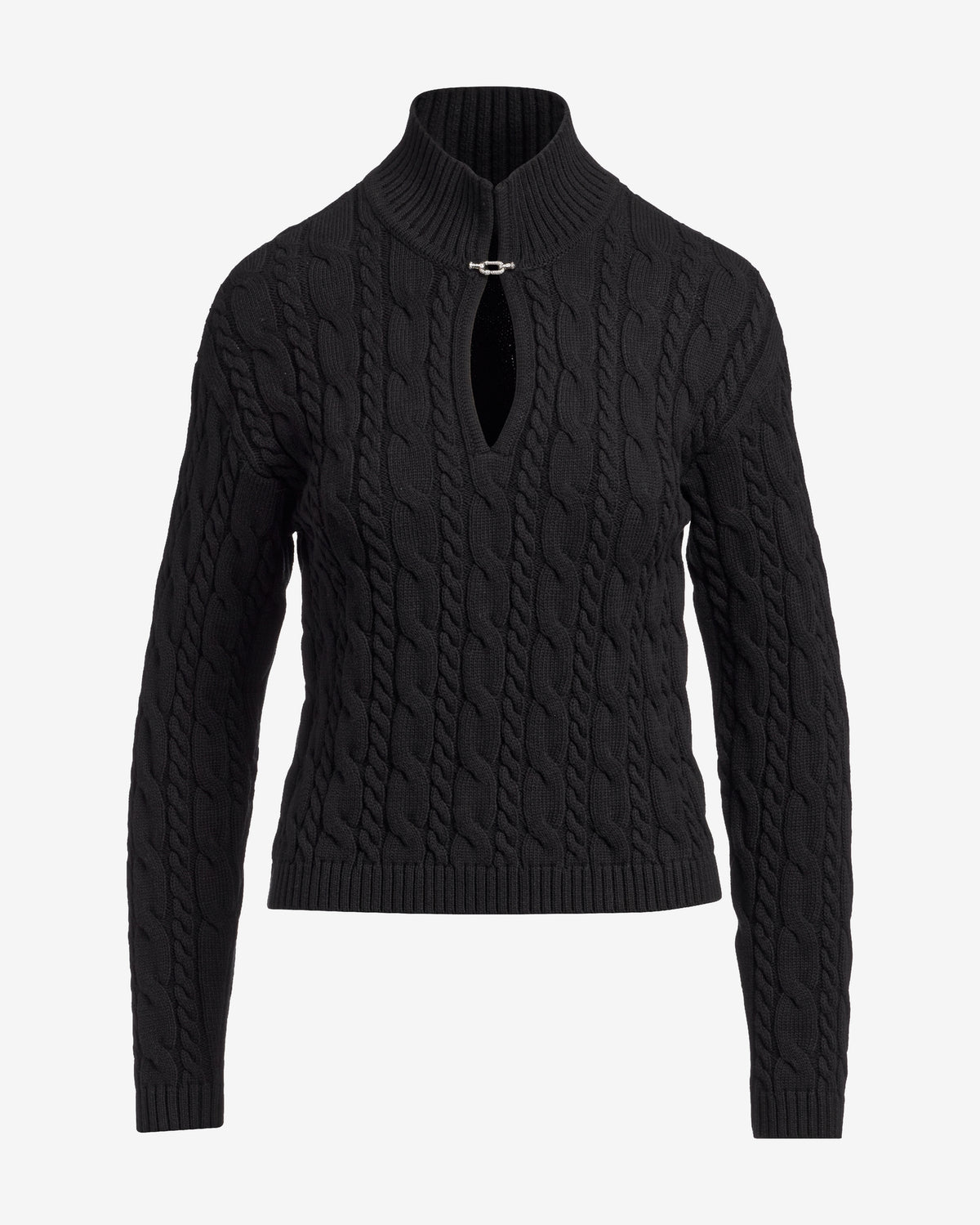 Hardware Keyhole Detail Cable Sweater Black