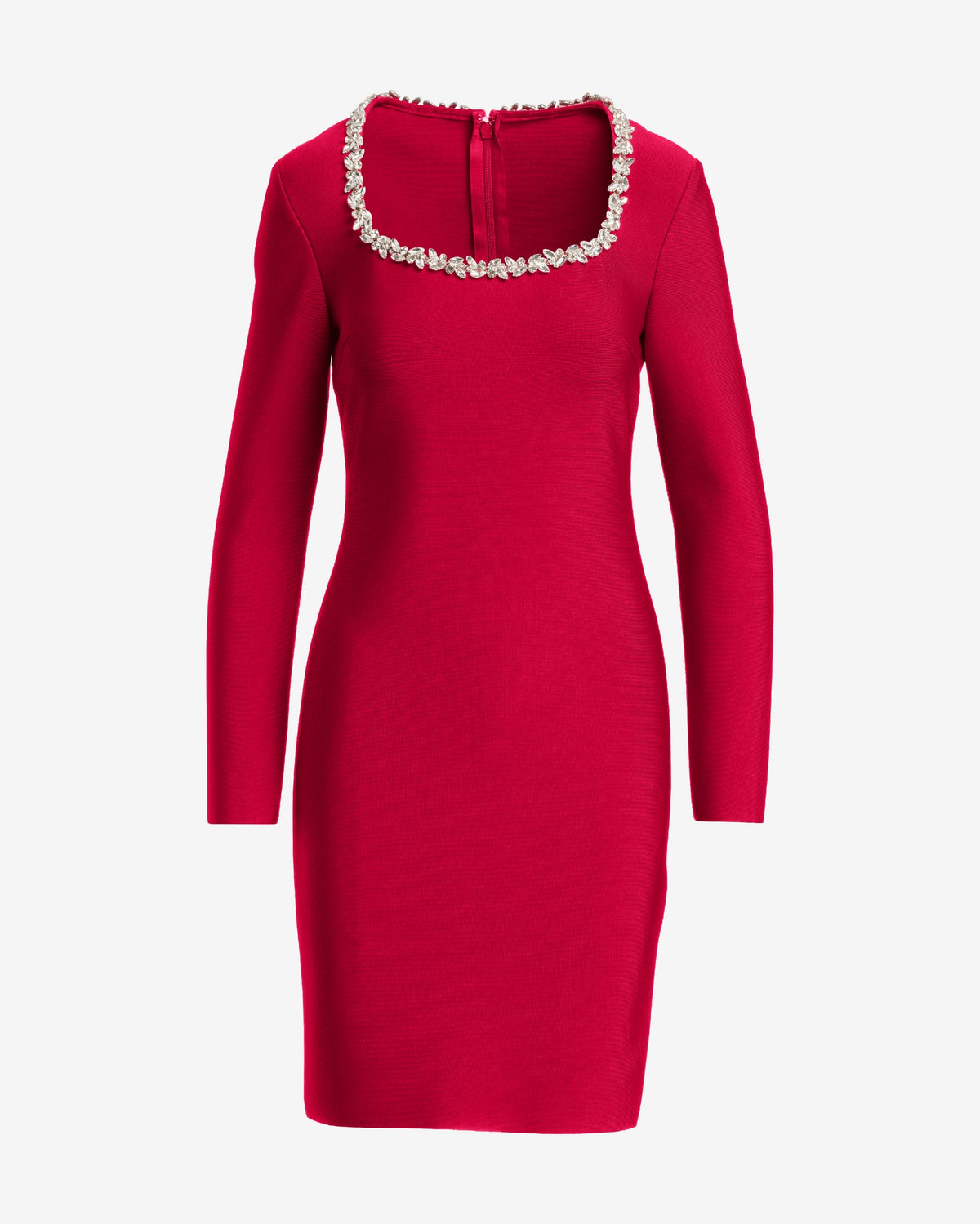 Crystal Encrusted Neckline Bandage Dress Jester Red