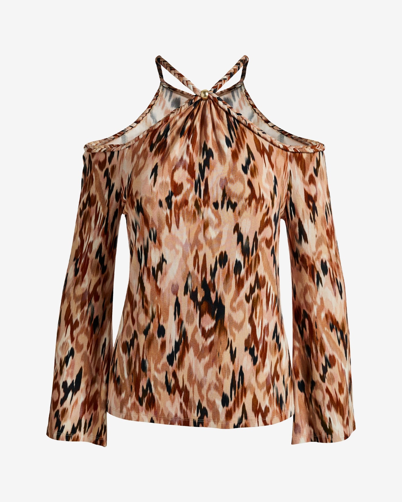 Printed Braided Detail Knit Top Animal Ikat
