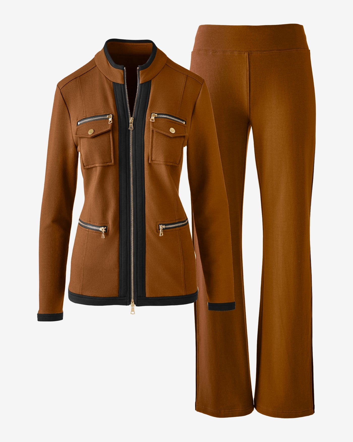 Chic Zippered Sport Coordinate Set Tortoise Shell