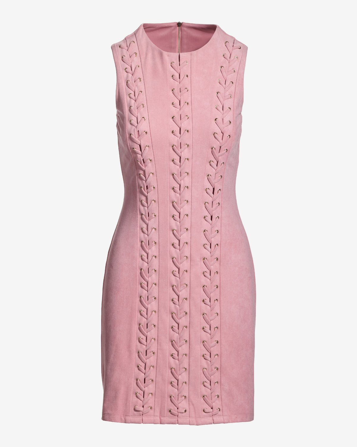 Faux Suede Lace Up Grommet Sheath Dress Blush