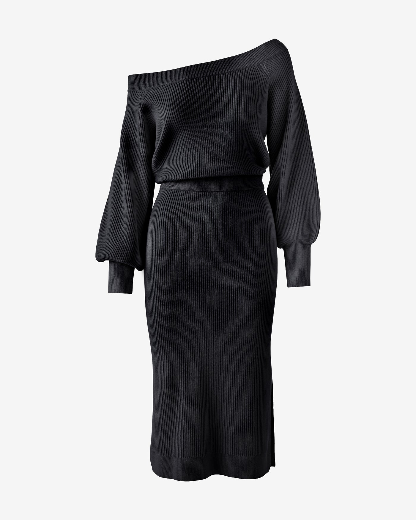 Slouchy Rib Sweater Midi Dress Black