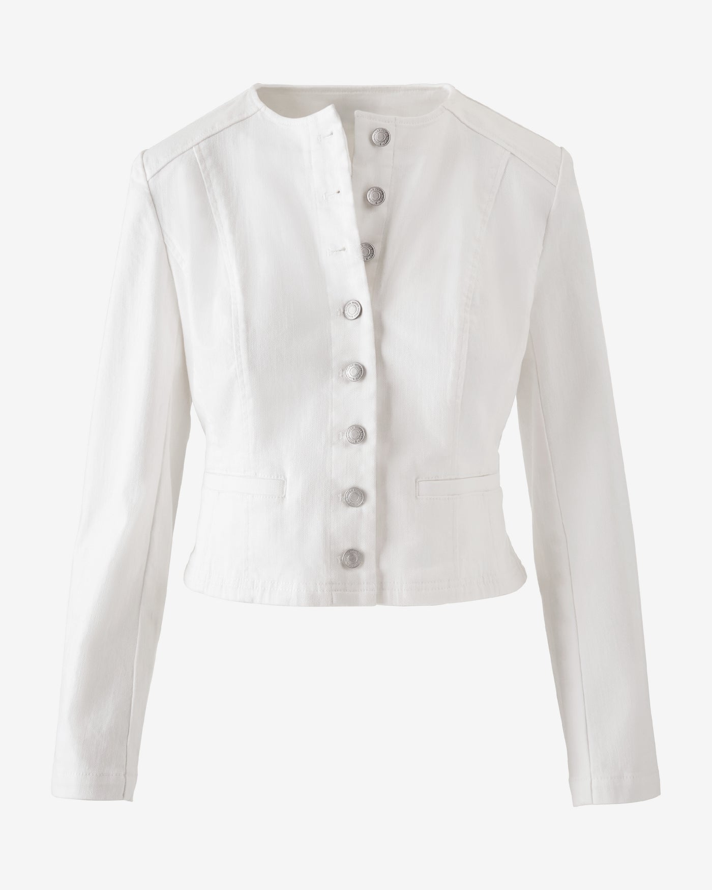 Jewel Neck Denim Jacket White