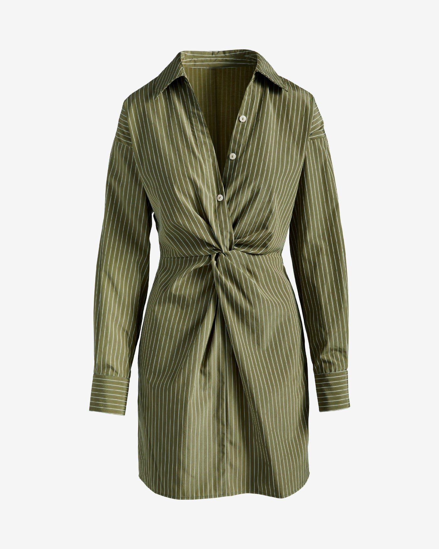 Striped Midi Button-Up Shirt Dress Green/White