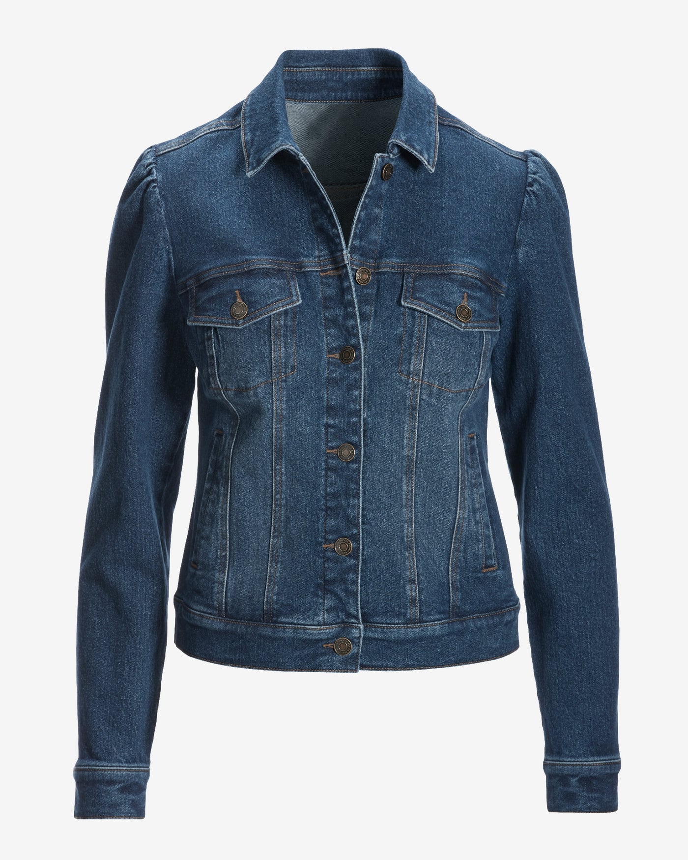 Stretch Denim Puff Sleeve Jacket Medium Wash
