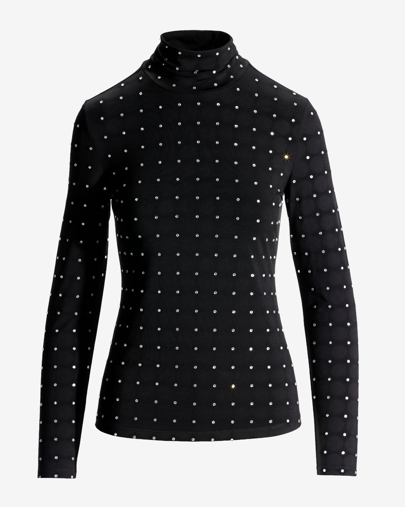 So Chic Rhinestone Long Sleeve Mock Neck Knit Top Proper Black