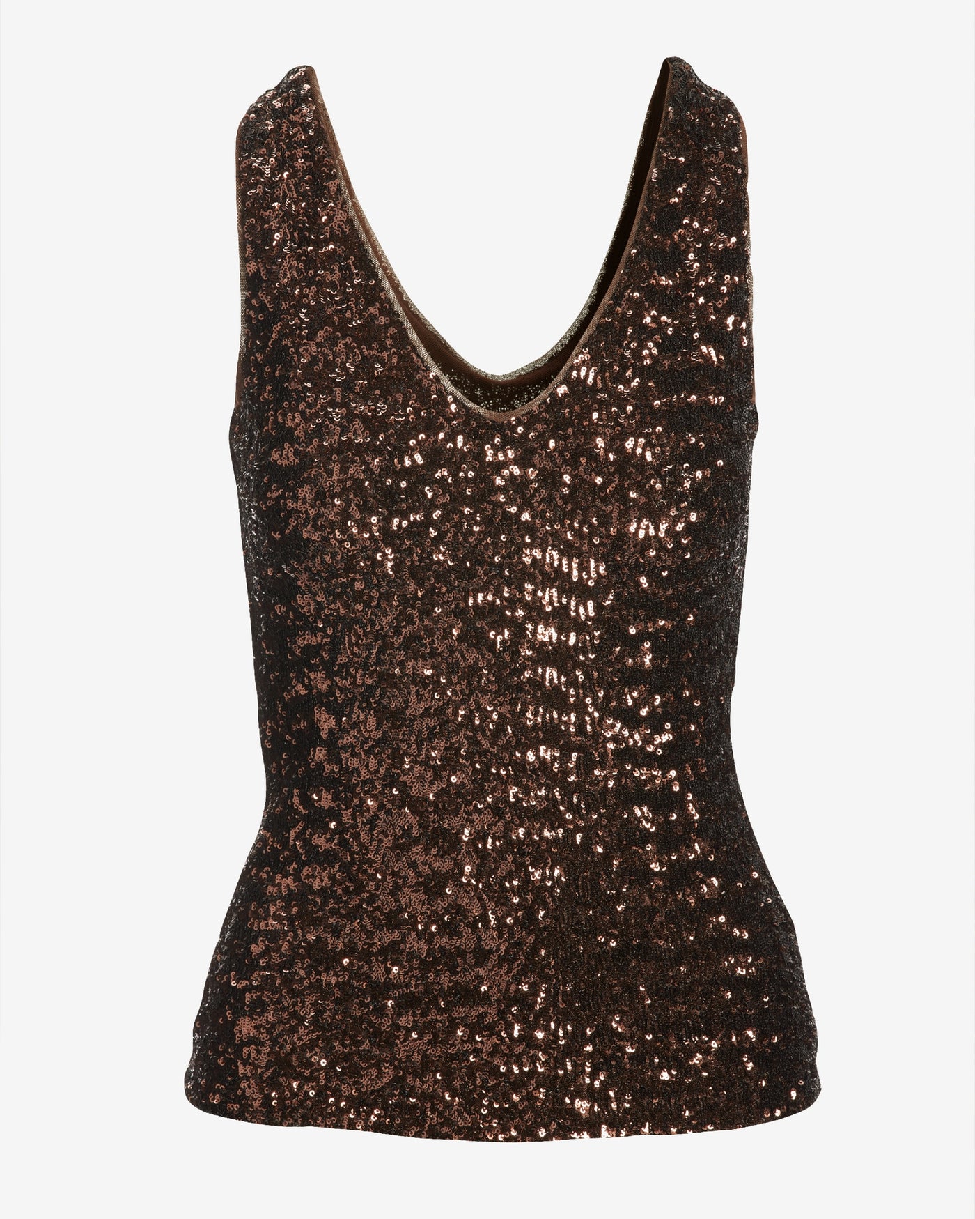 Sequin V Neck Knit Tank Top Brown