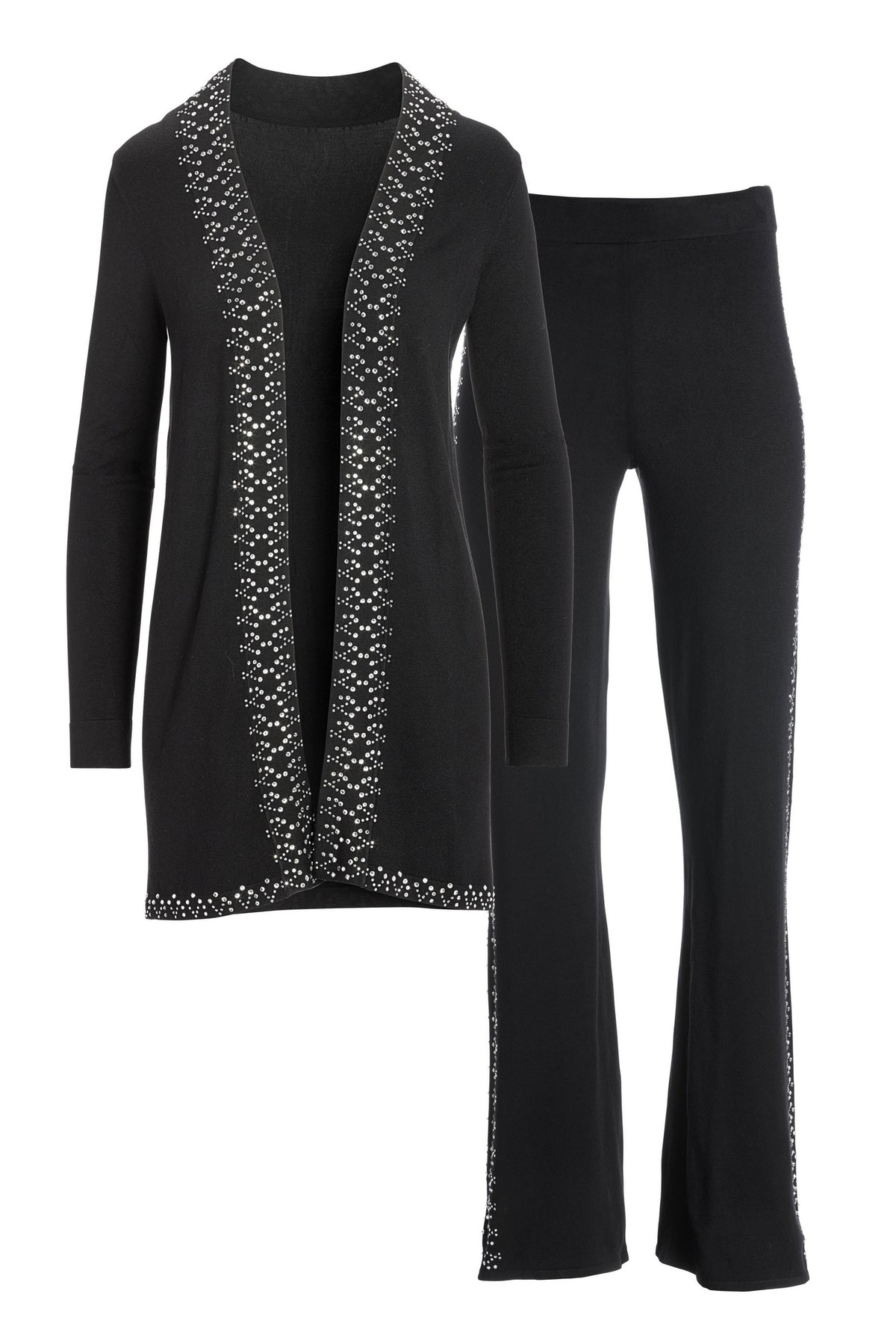 Embellished Sweater Duster Lounge Set Black