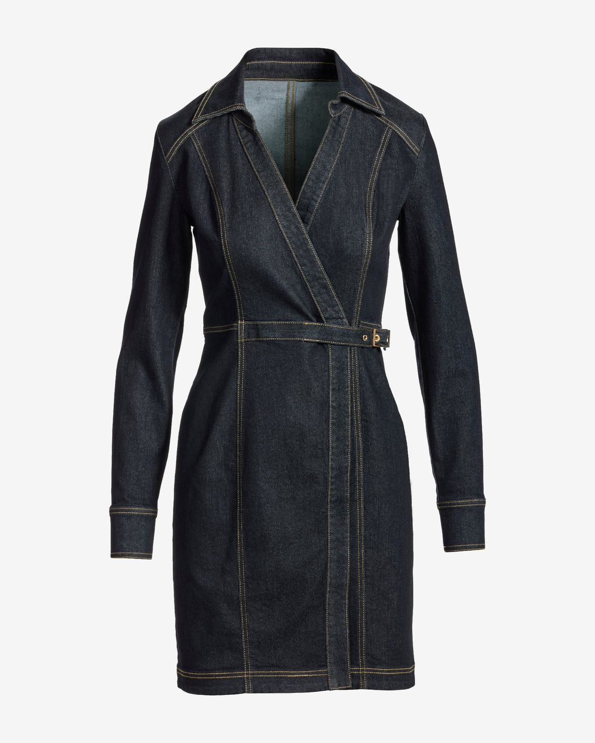 Grommet Belted Denim Dress Rinse