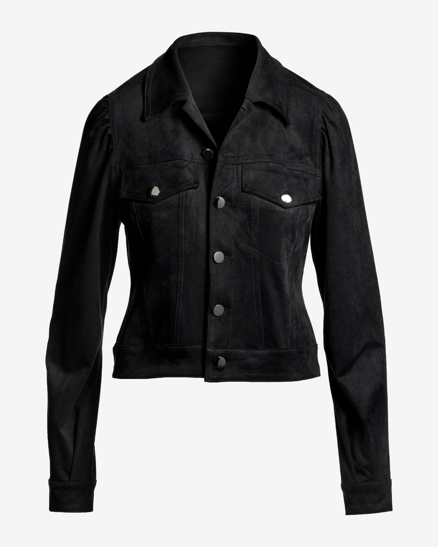 Fall Essential Faux Suede Puff Sleeve Jacket Black