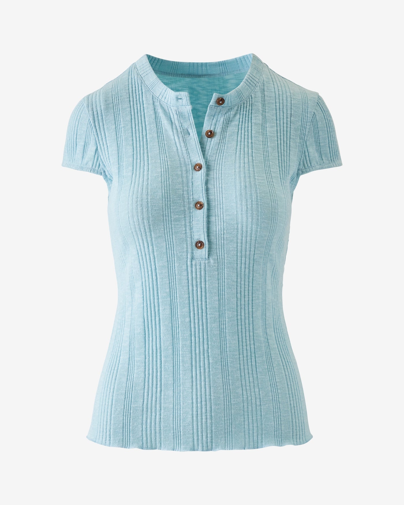 Variegated Rib Knit Short Sleeve Henley Blue Glow