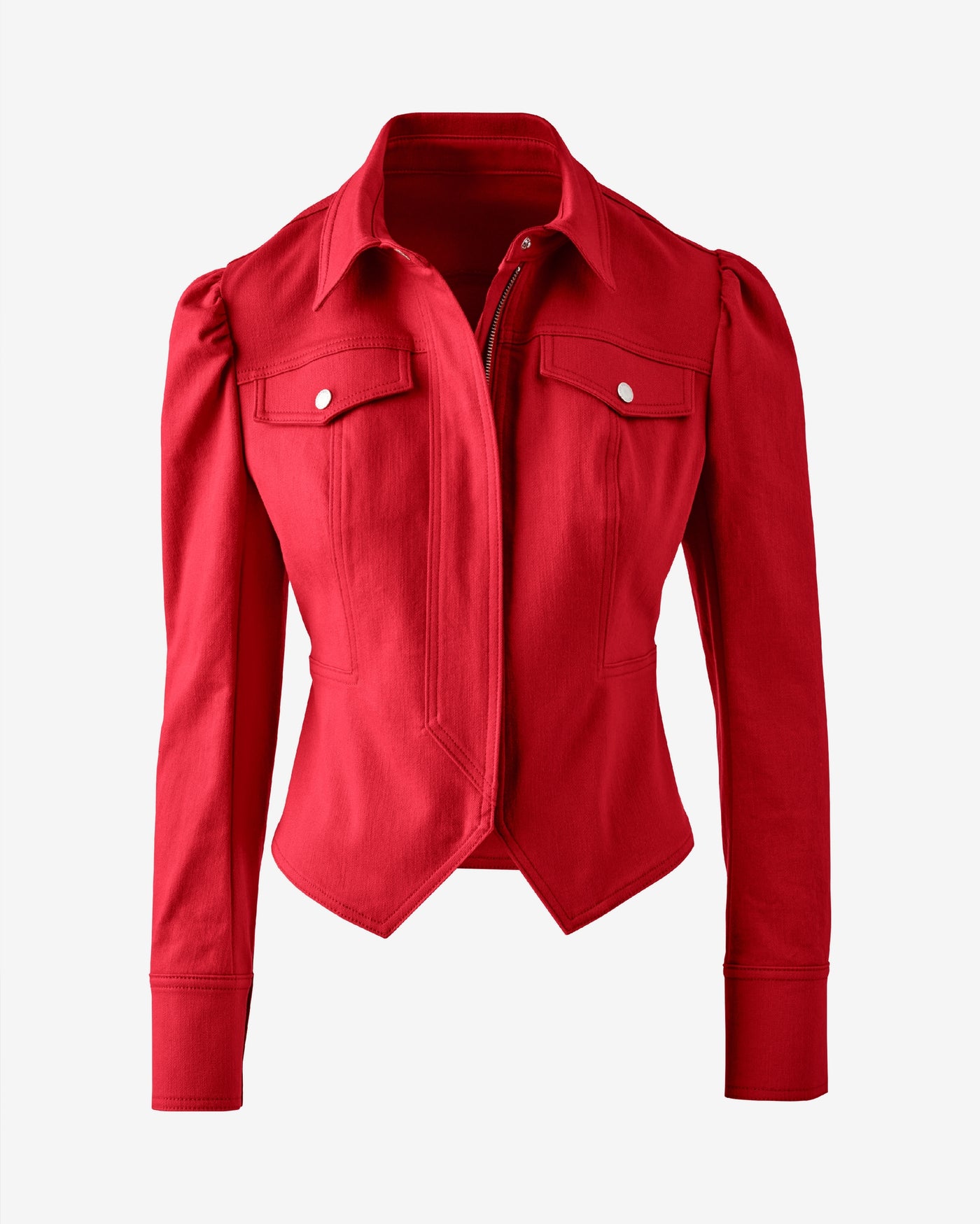Puff Sleeve Denim Jacket Tomato Red