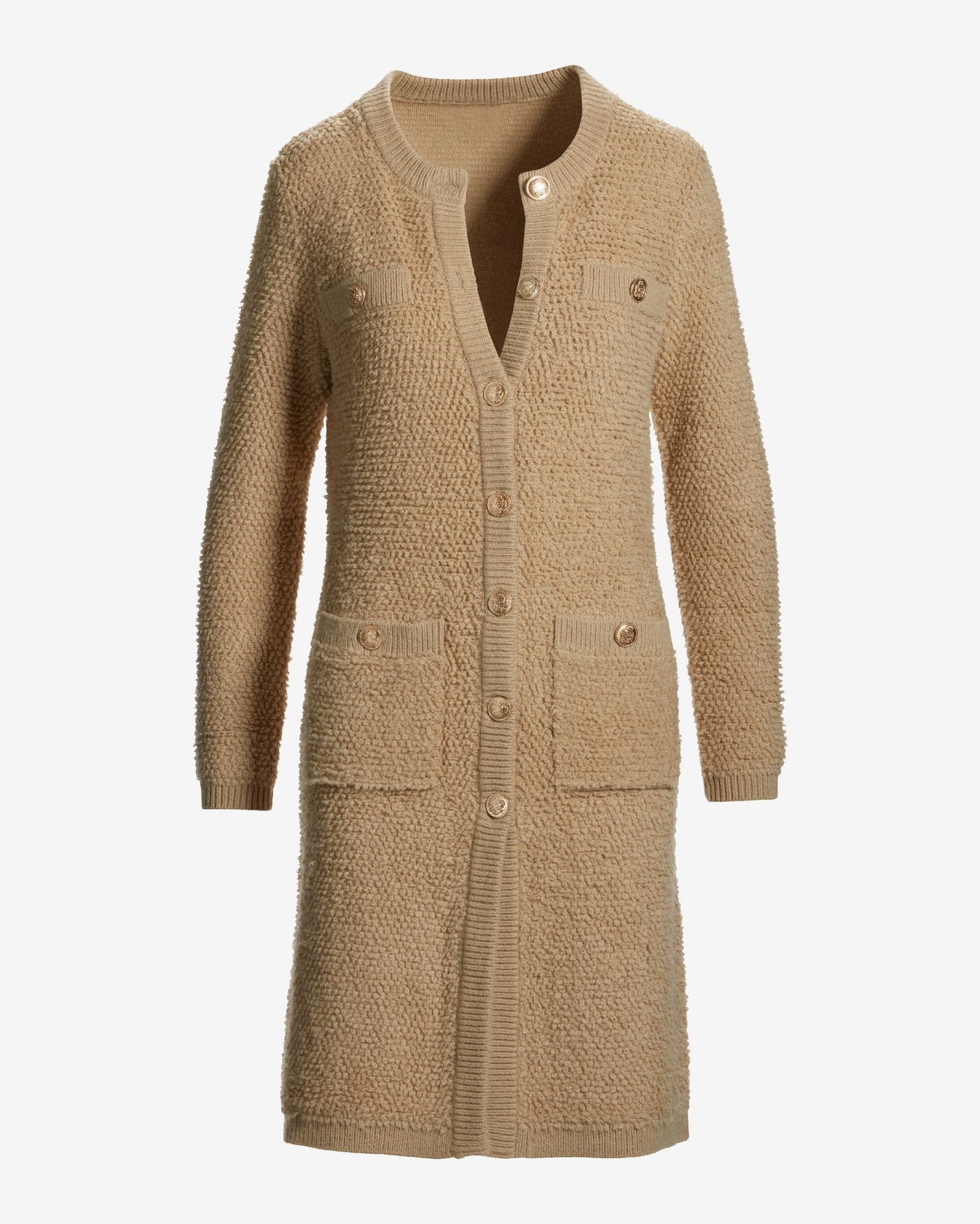 Textured Button Detail Sweater Duster Sesame