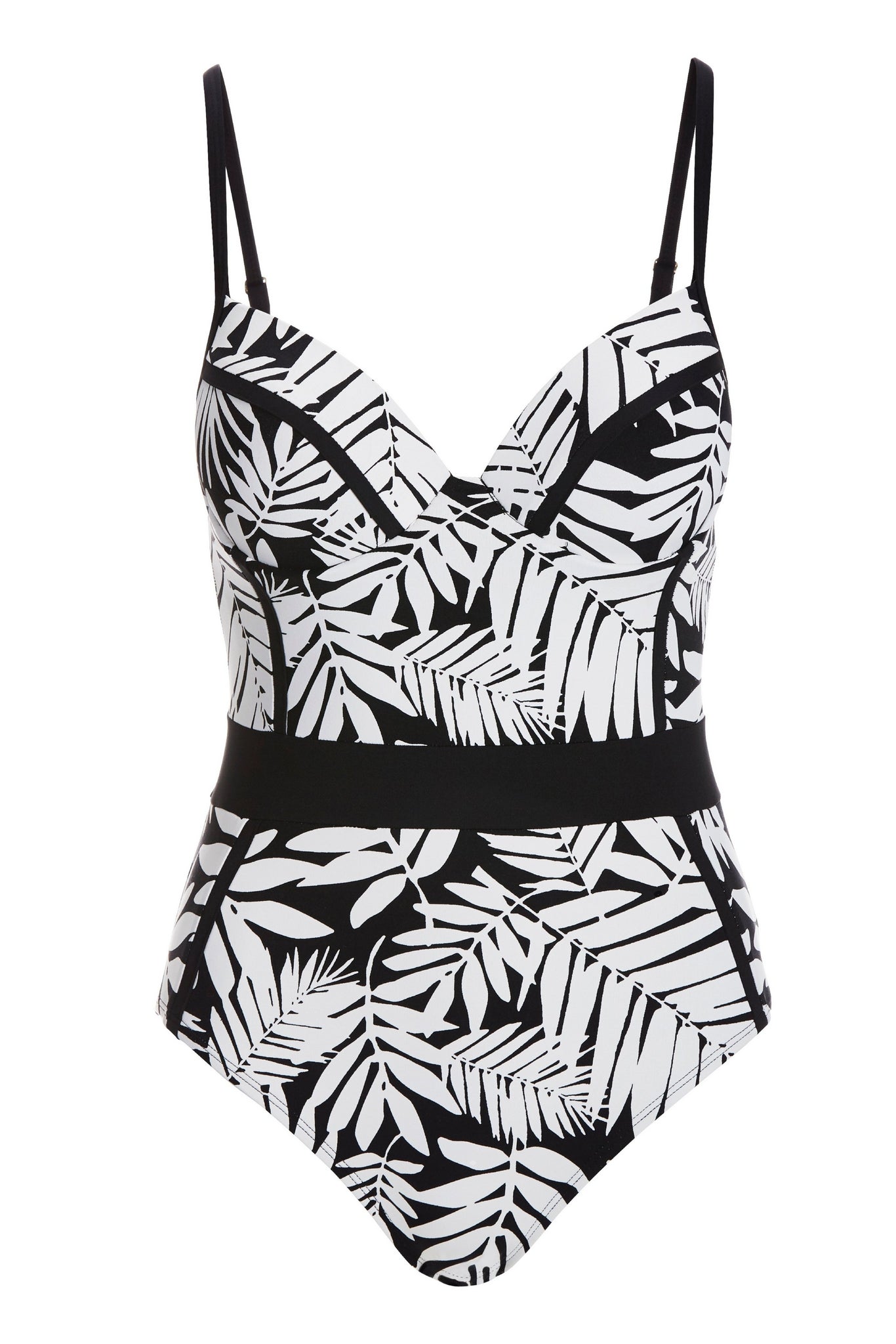 Over The Shoulder Palm Printed One Piece Black/White Multi